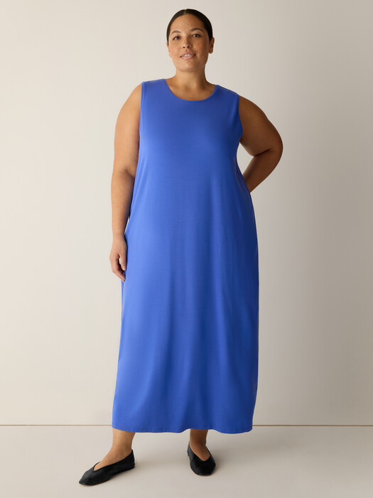 Eileen Fisher - Women's Stretch Jersey Knit Round Neck Dress - Blue - Size: Petite Large Petites Eileen Fisher - Women's Stretch Jersey Knit Round Neck Dress - Blue - Size: Petite Large Petites