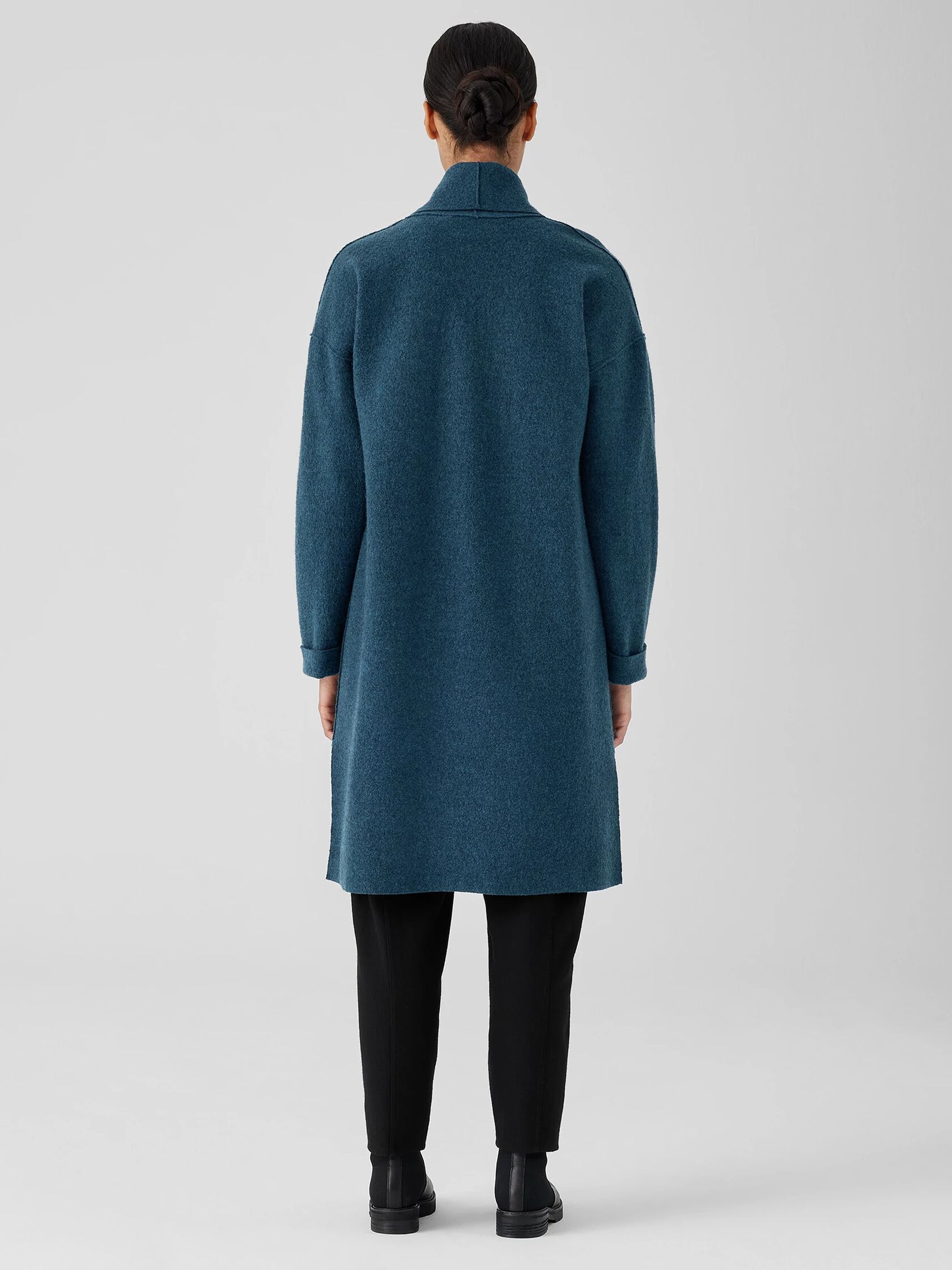 Lightweight Boiled Wool High Collar Coat in Regenerative Wool