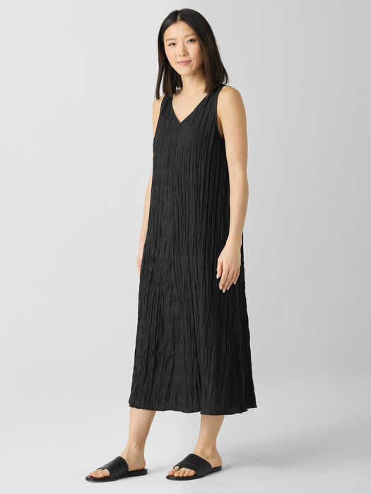 Crushed Silk V-Neck Dress | EILEEN FISHER Crushed Silk V-Neck Dress | EILEEN FISHER