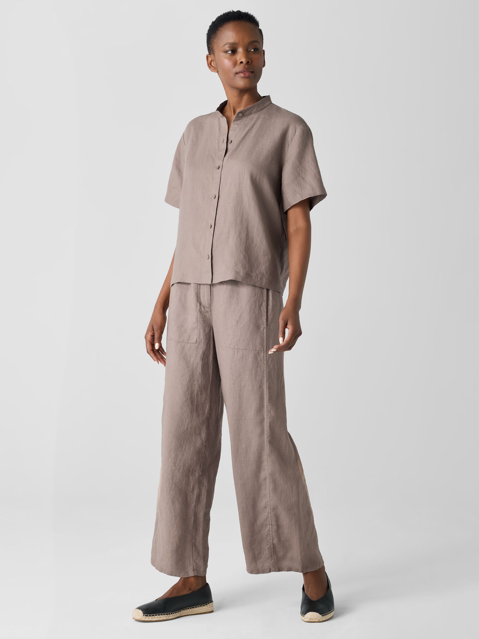 Organic Handkerchief Linen Band Collar Shirt
