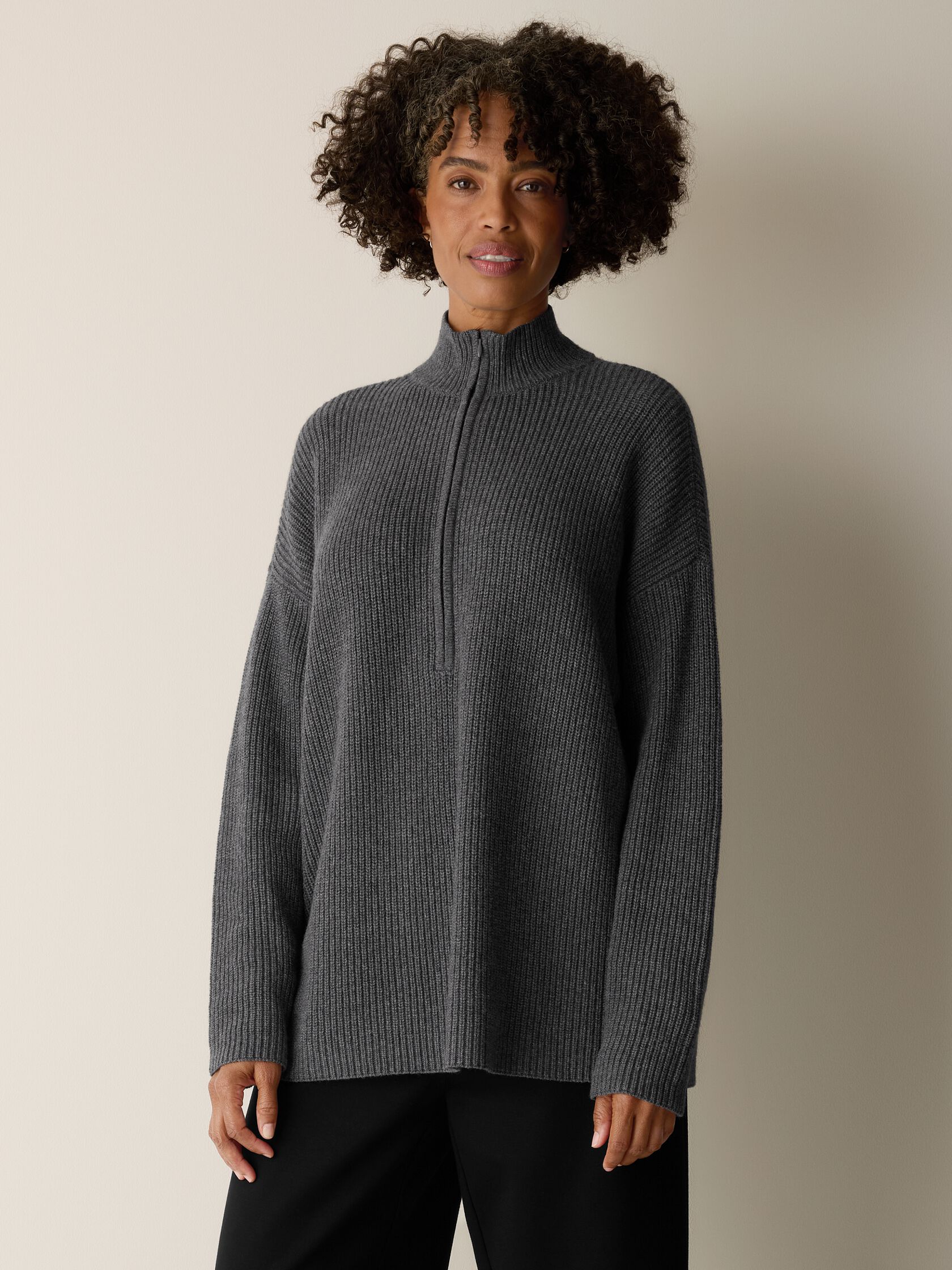 Cotton & Recycled Cashmere Half-Zip Top
