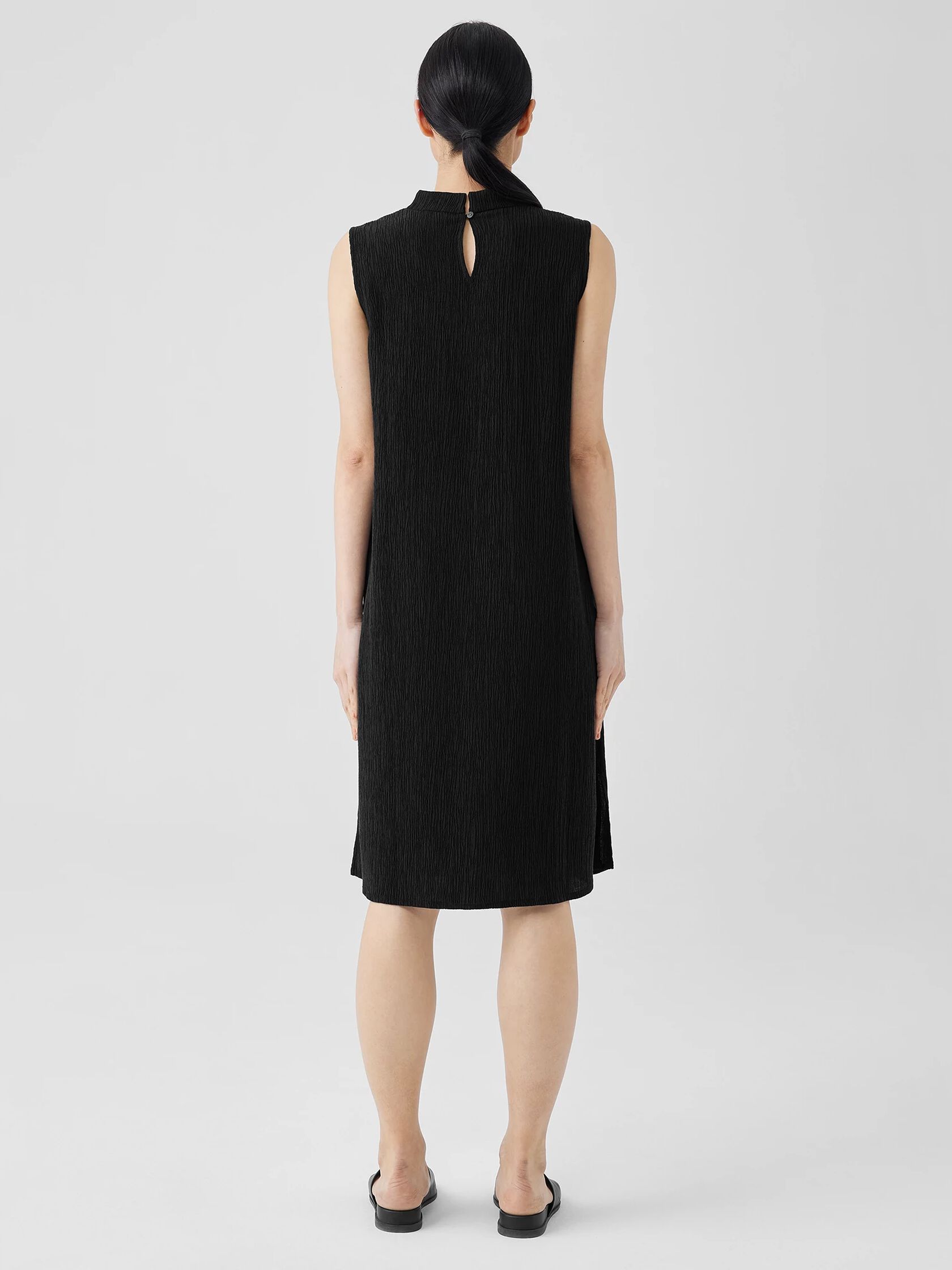 Woven Plissé Mock Neck Dress