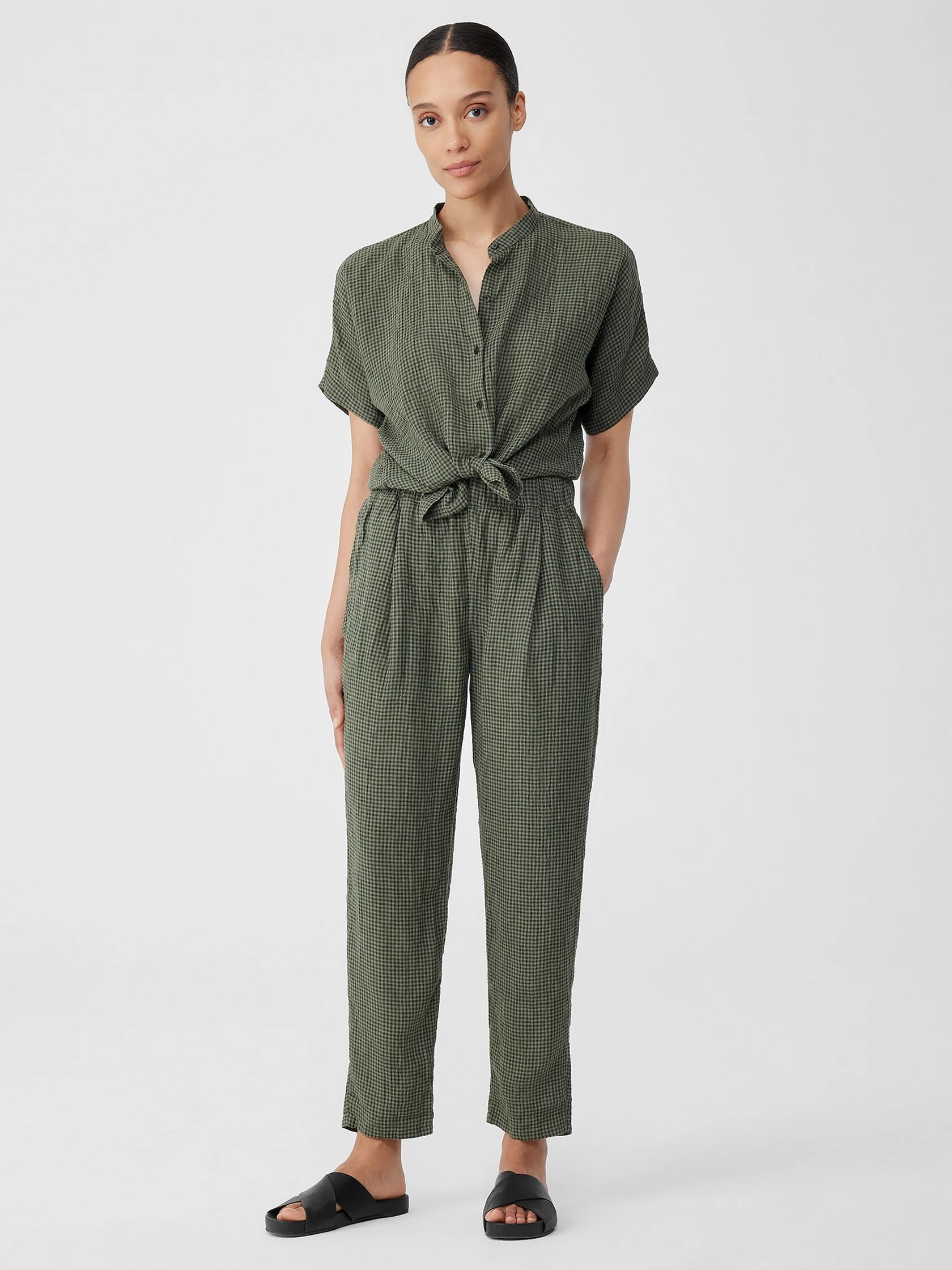 Puckered Organic Linen Tapered Pant