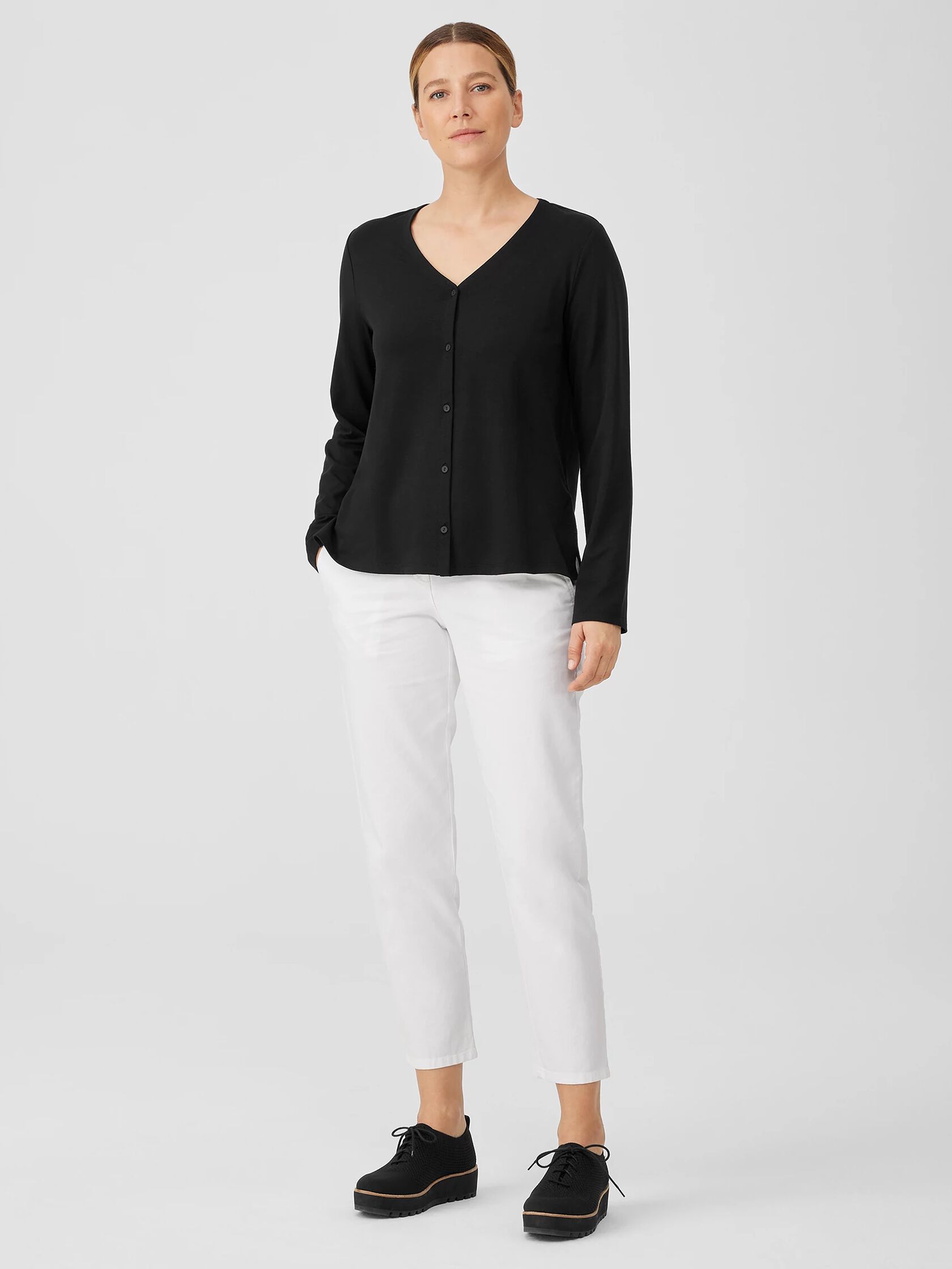 Stretch Jersey Knit V-Neck Shirt