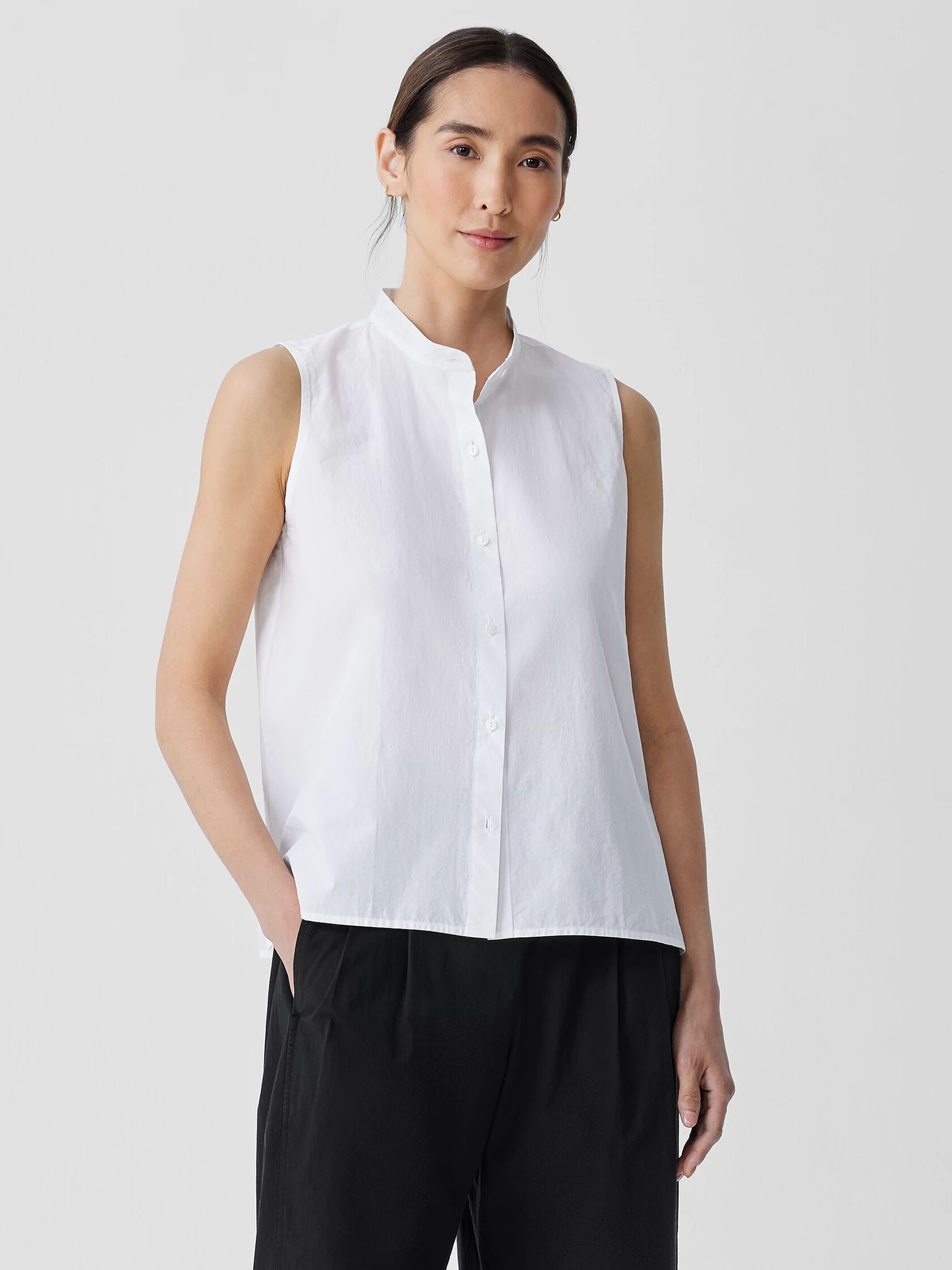 Washed Organic Cotton Poplin Sleeveless Shirt