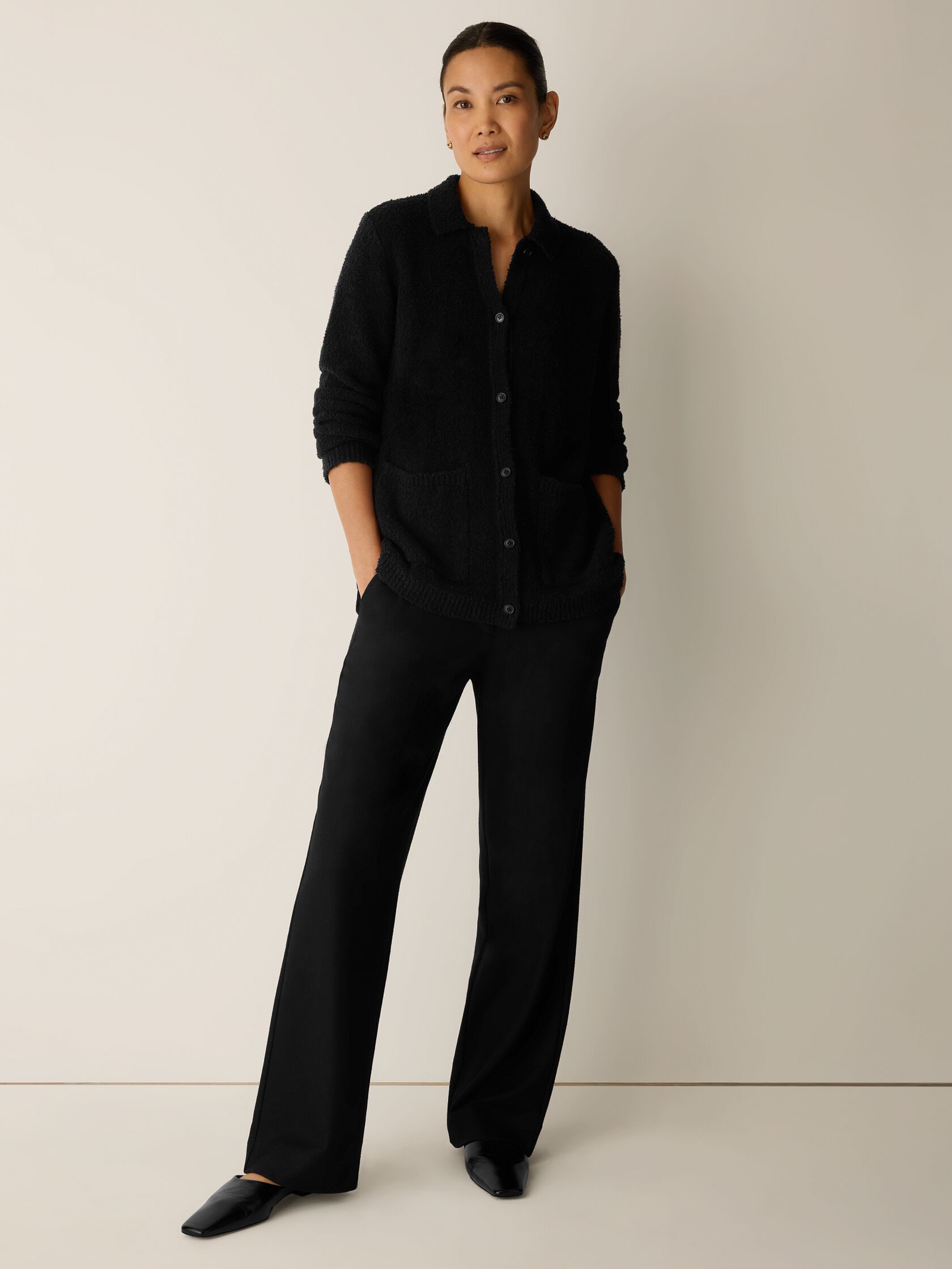 Organic Cotton Fluff Classic Collar Cardigan