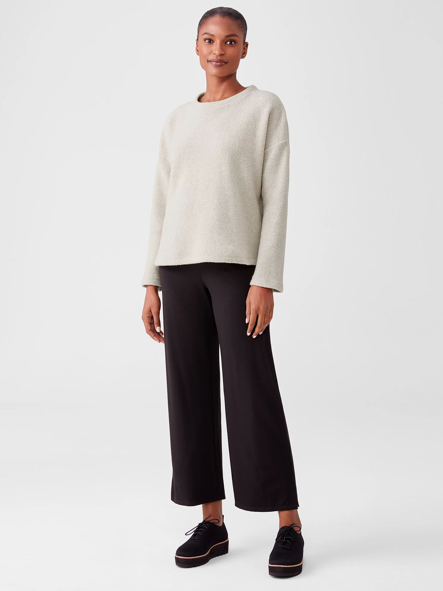 Boucle Wool Knit Crew Neck Box-Top | EILEEN FISHER