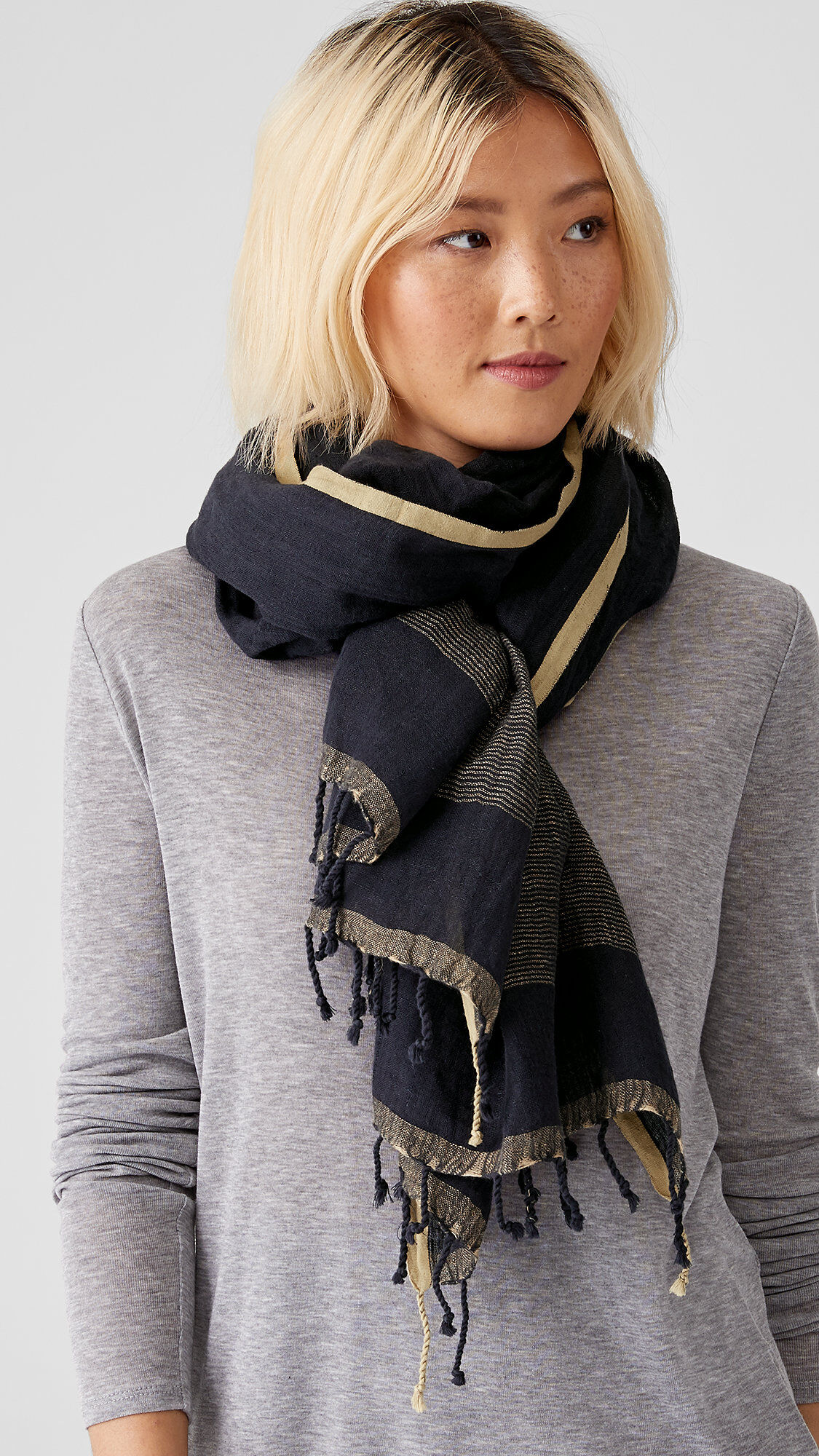 小物 OPEN YY YY STRIPE SCARF CHARCOAL LIXNRECE Black and Grey Striped Men's Scarf for Winter Men's