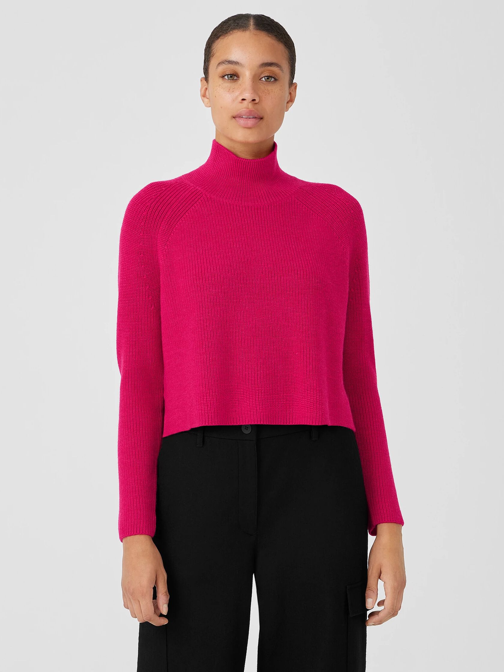 Merino Cropped Turtleneck Top in Regenerative Wool