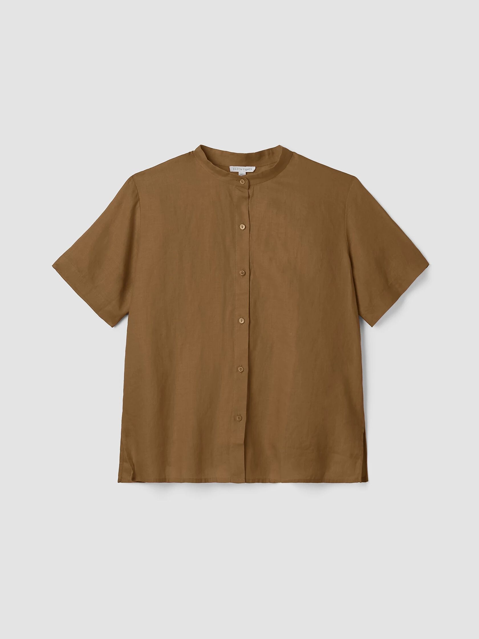 Organic Handkerchief Linen Band Collar Short-Sleeve Shirt