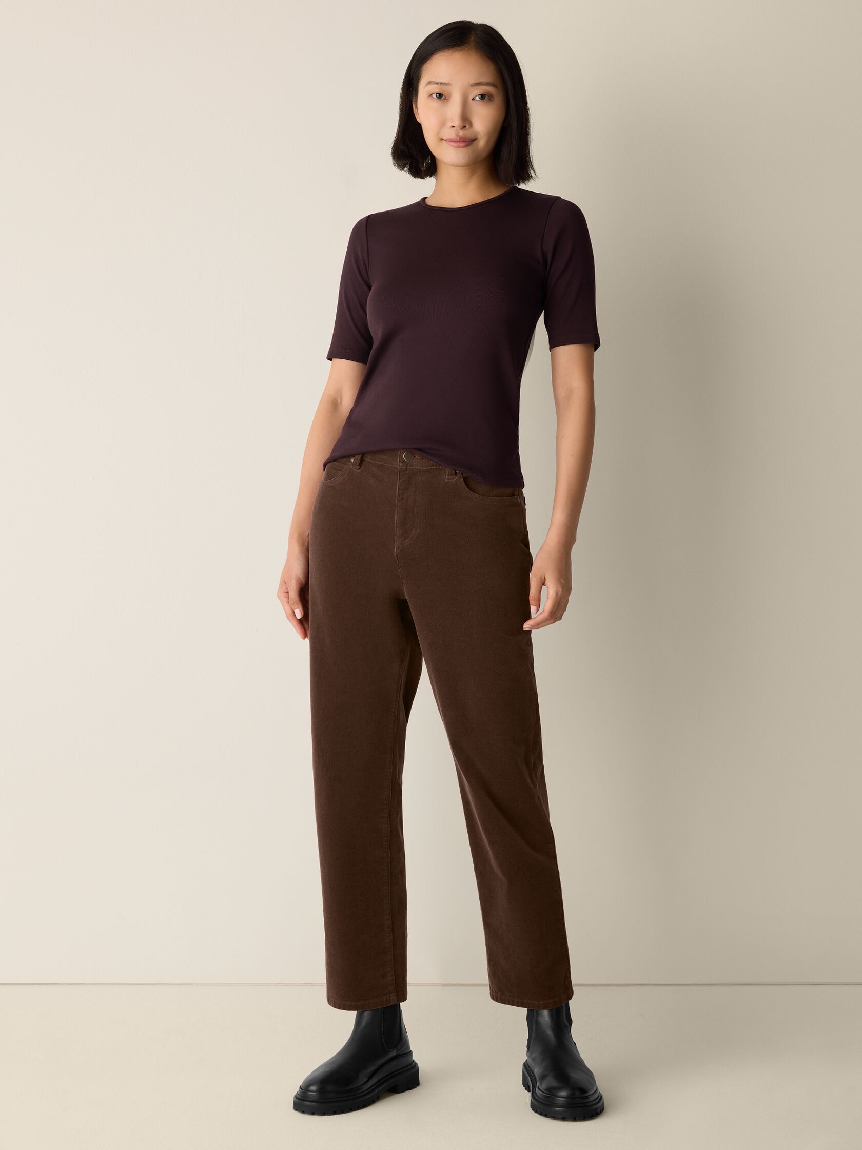 Organic Cotton Stretch Rib Crew Neck Tee