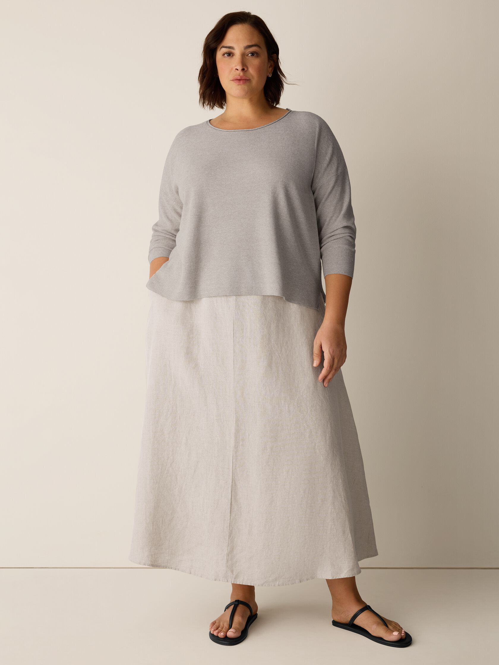 Organic Linen Cotton Jewel Neck Box-Top