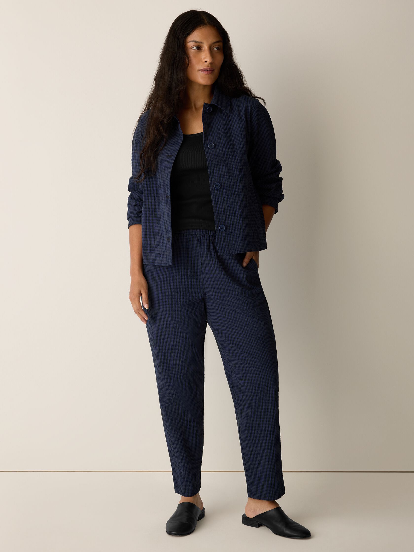 Organic Cotton Pucker Check Tapered Pant