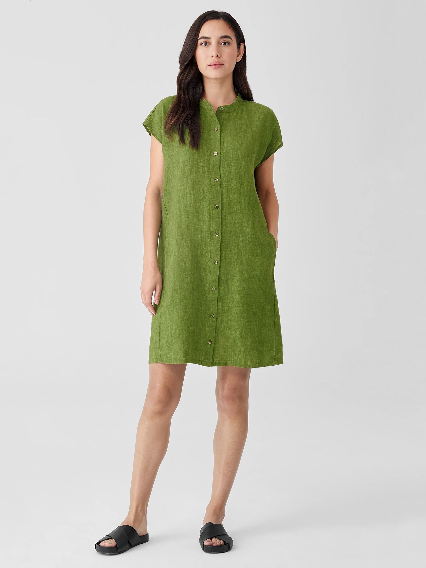Washed Organic Linen Delave Shirtdress