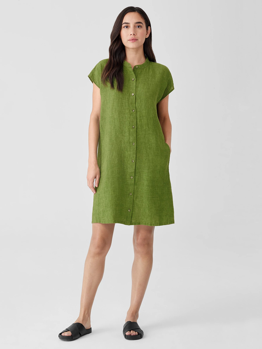 Washed Organic Linen Delave Shirtdress