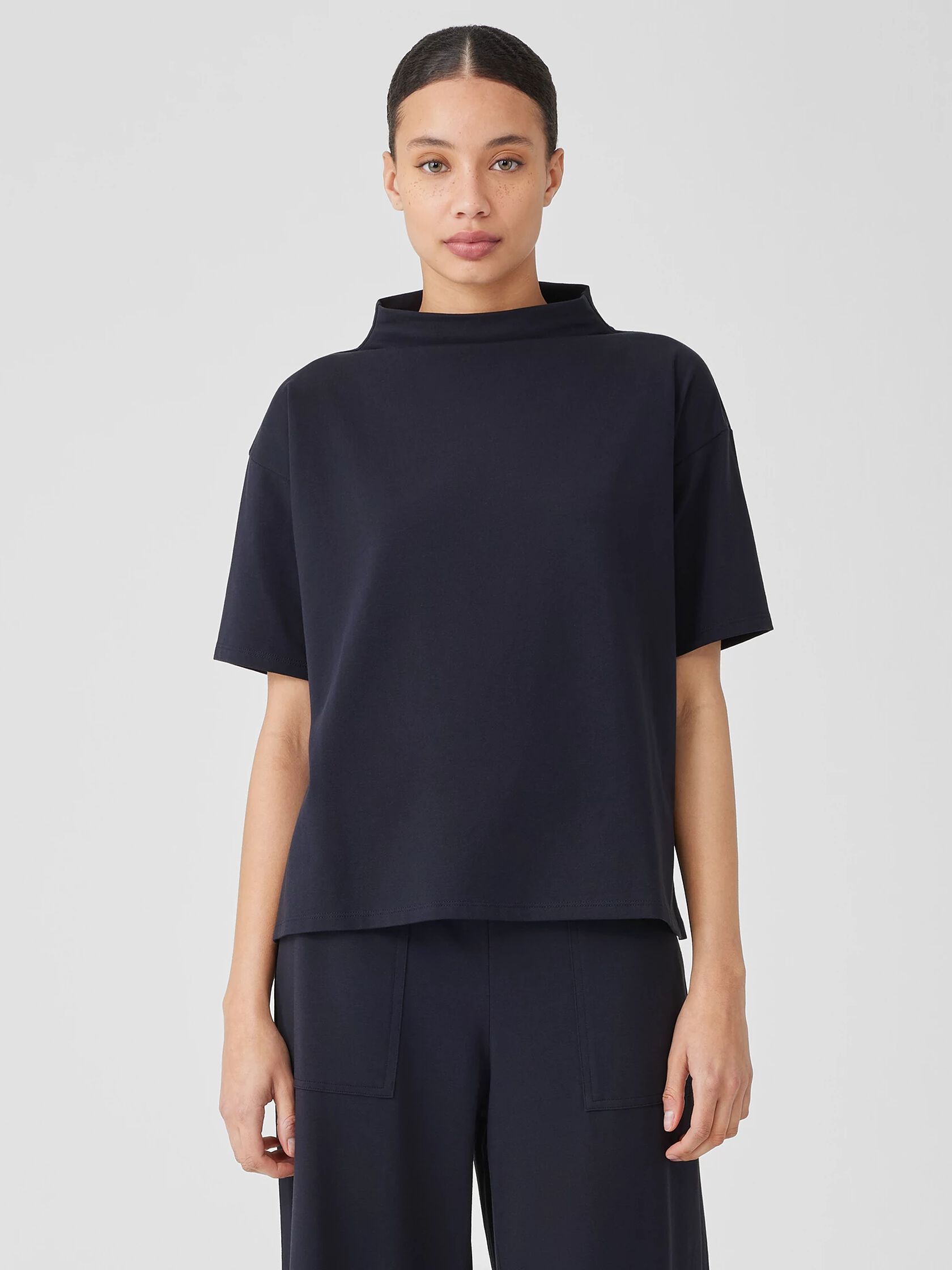 Pima Cotton Stretch Jersey Funnel Neck Top