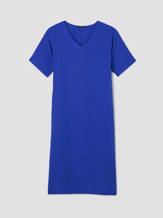 Silk Georgette Crepe V-Neck Dress