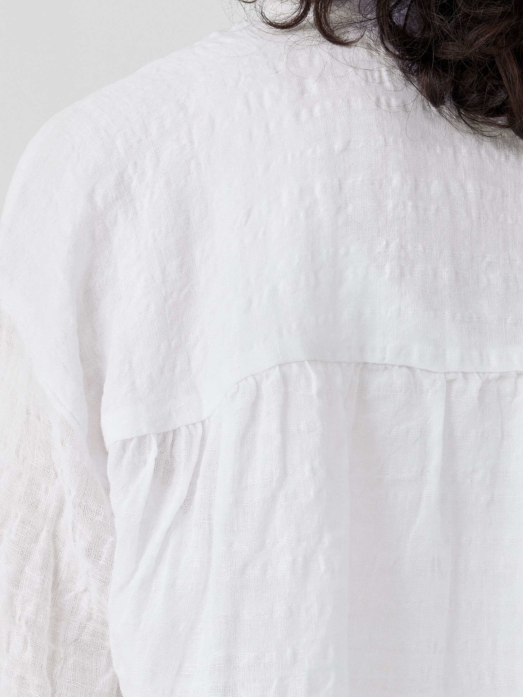Linen Cotton Sheer Check Mandarin Collar Shirt