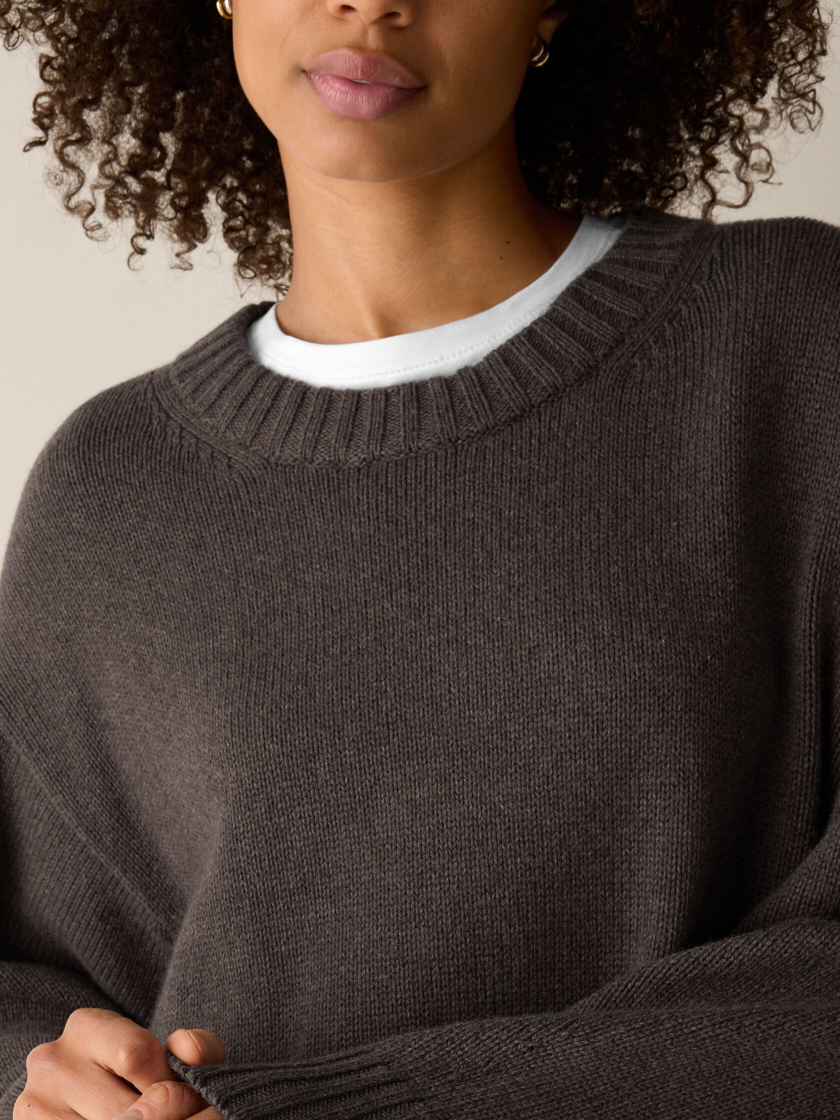 Cotton & Recycled Cashmere Crew Neck Long Top