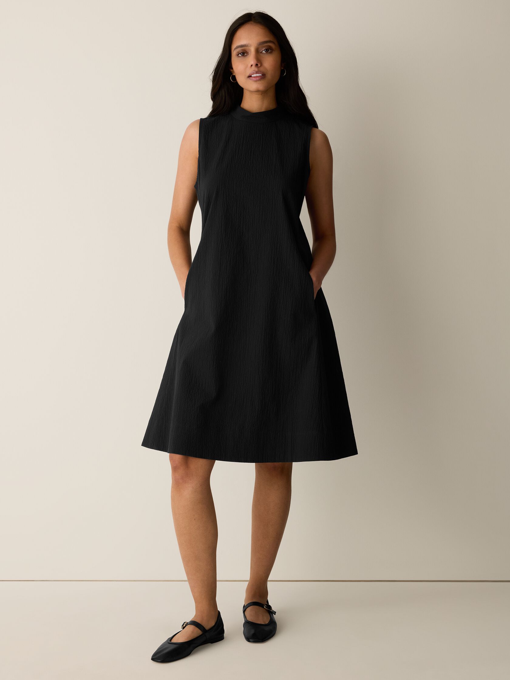 Organic Cotton Pucker Mock Neck Dress