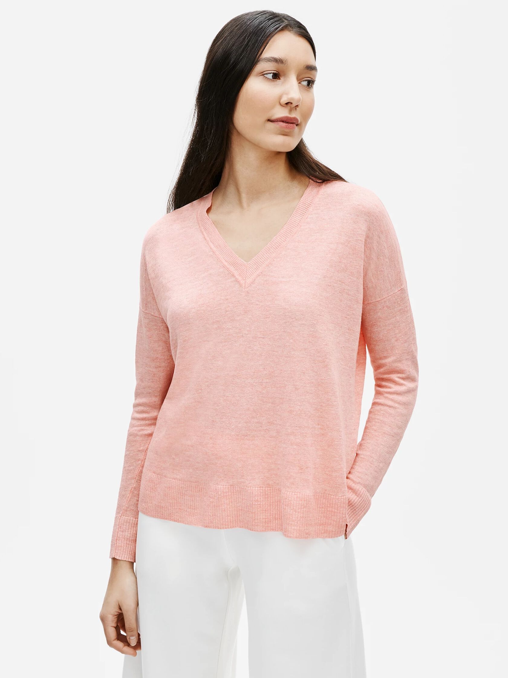 Organic Linen Melange V-Neck Box-Top