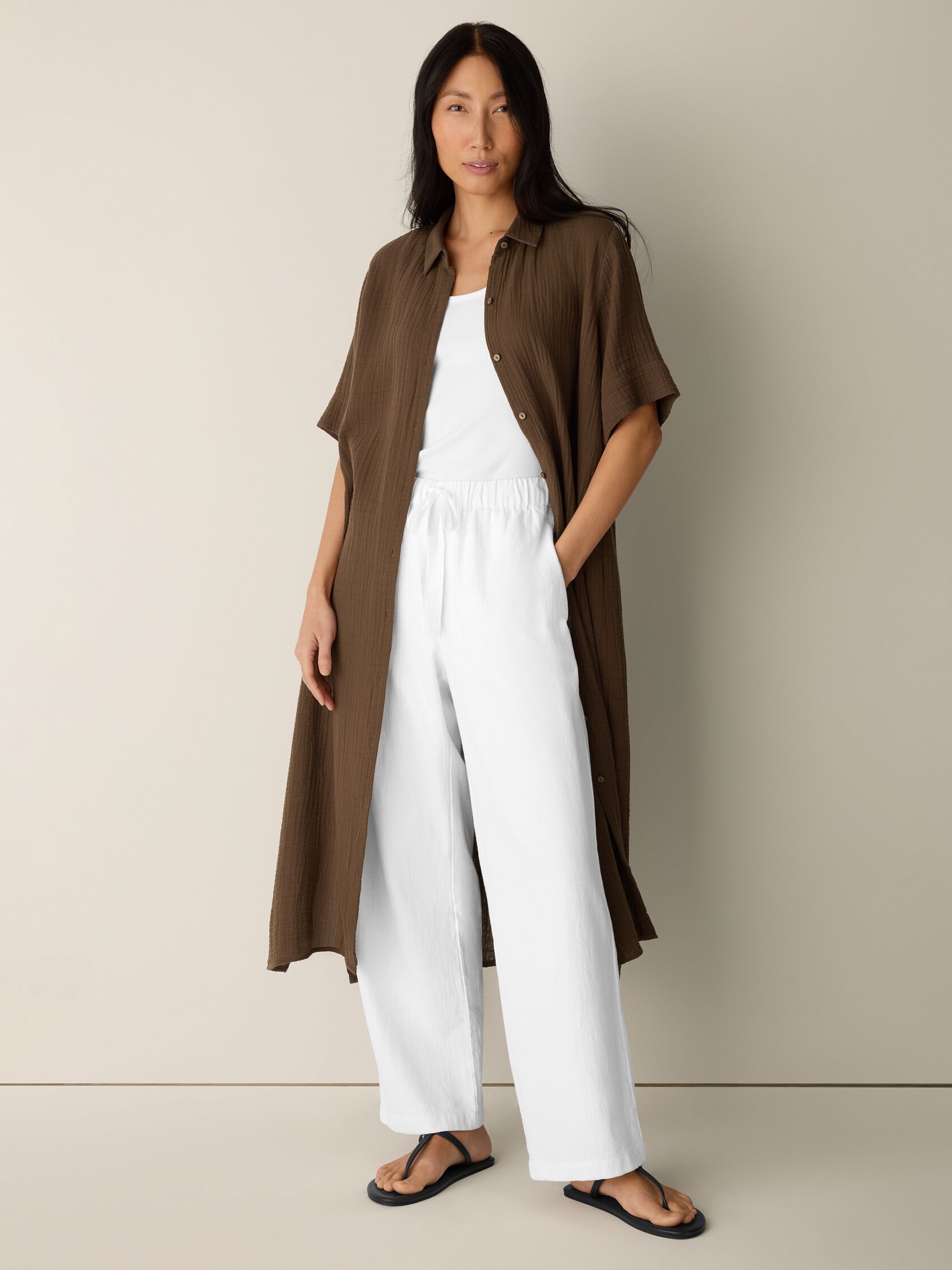 Organic Cotton Lofty Gauze Classic Collar Shirtdress