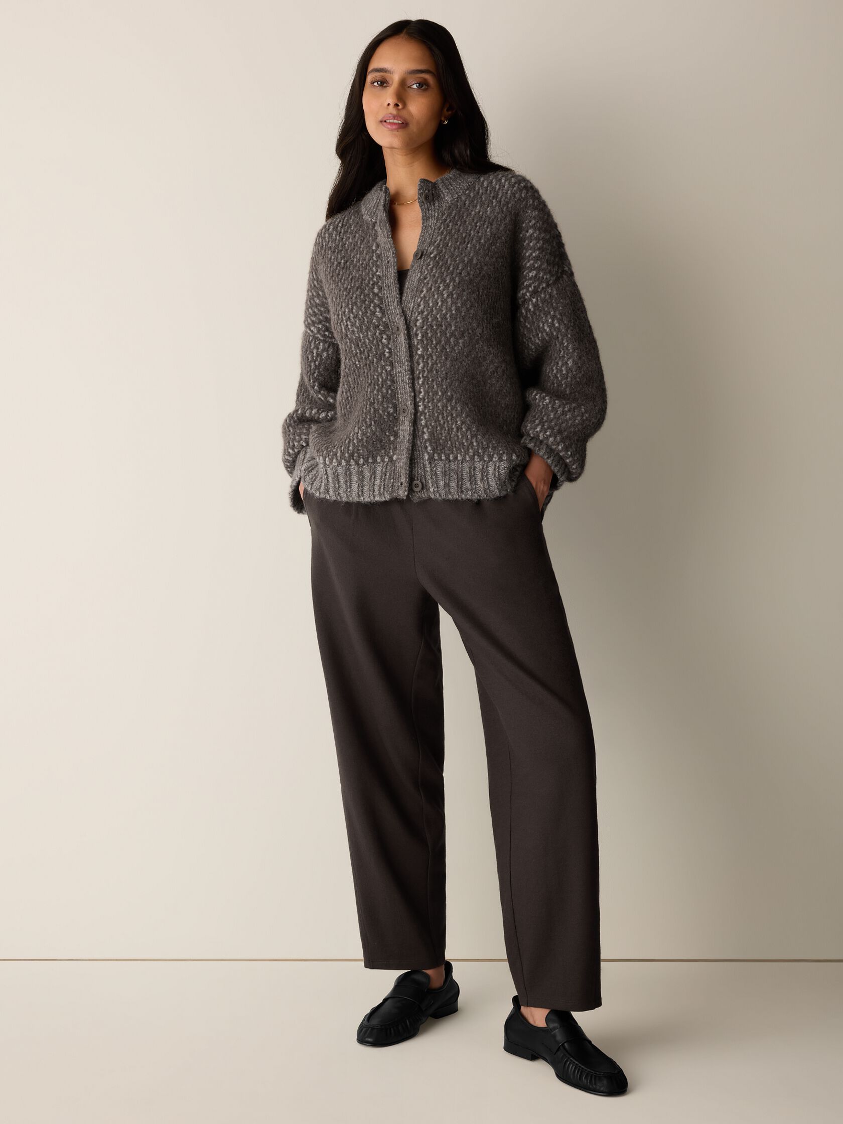 Brushed Alpaca Wool Blend High Collar Cardigan