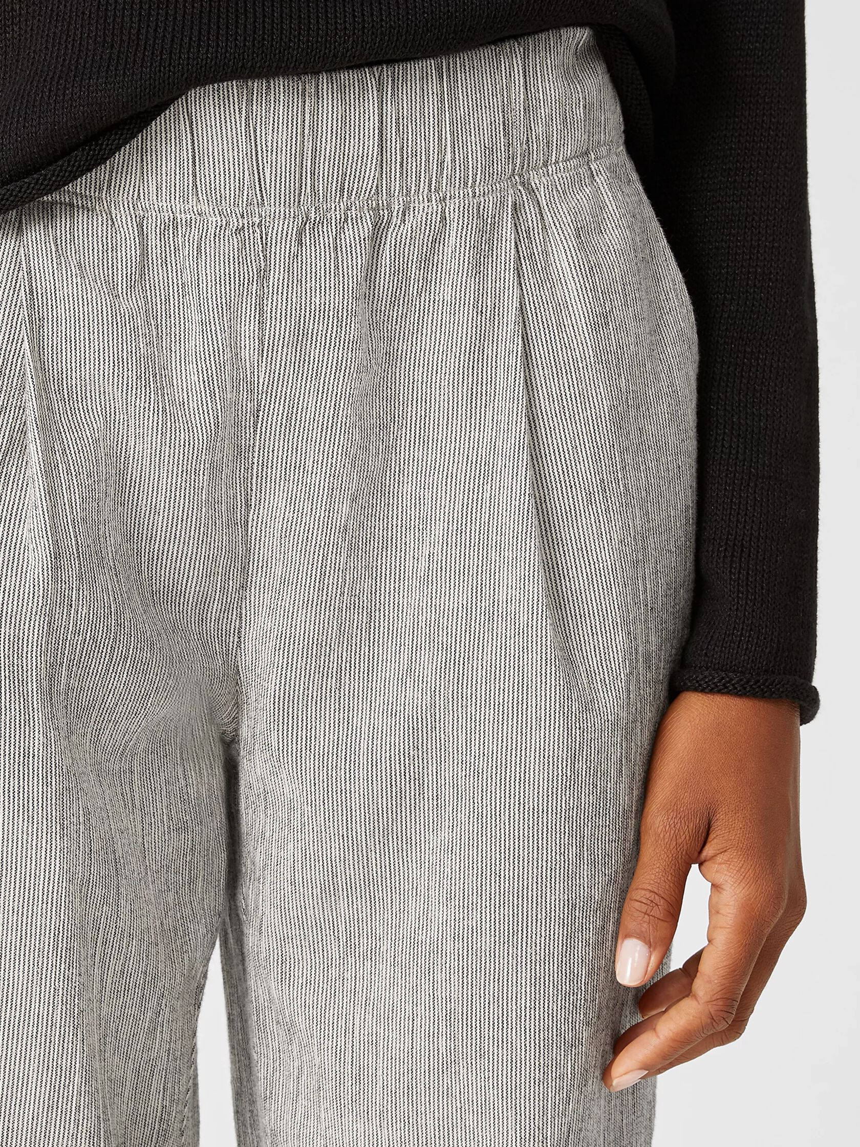 Organic Cotton Linen Ticking Stripe Pleated Pant