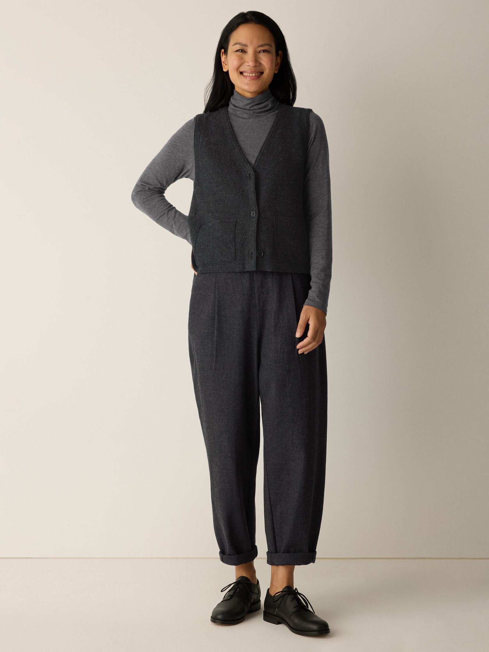 Mélange Sheer Cotton Blend Knit Turtleneck Top