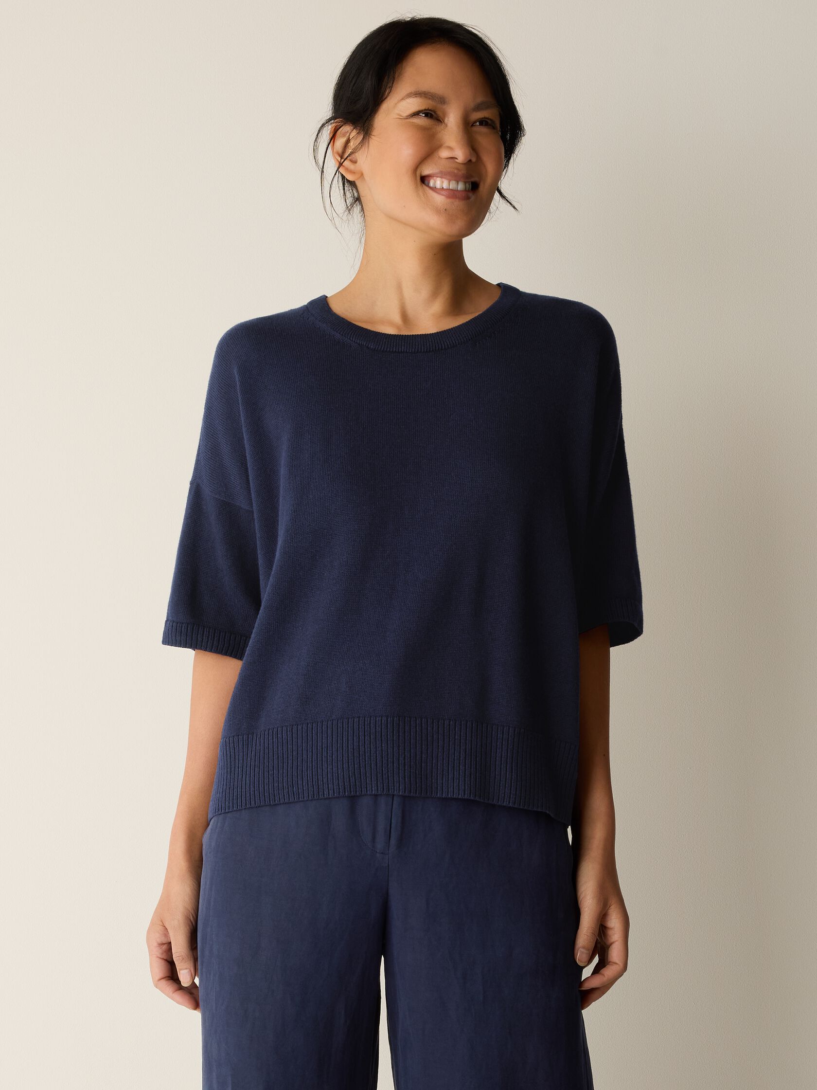 Peruvian Cotton Blend Elbow-Sleeve Top