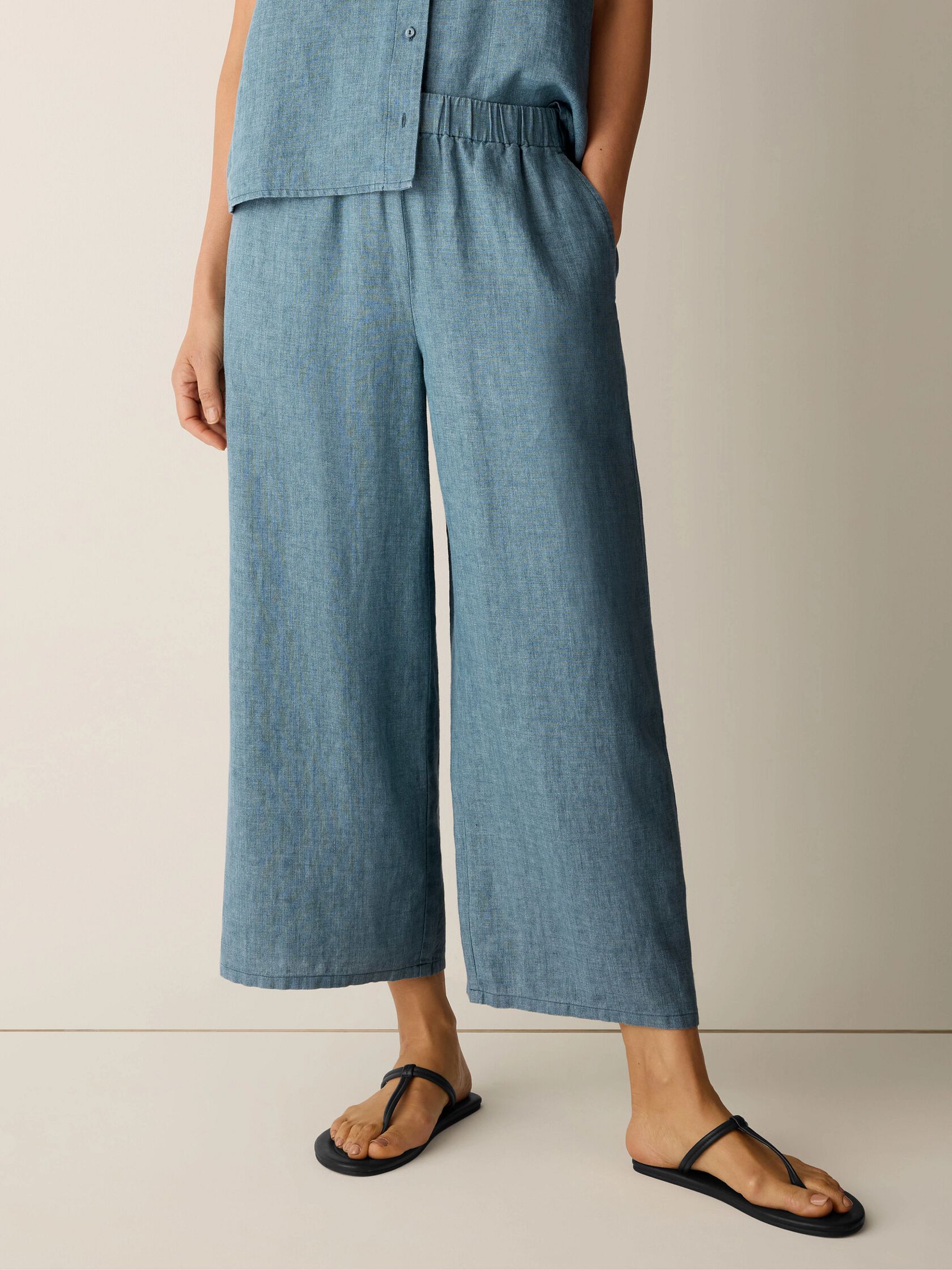 Washed Organic Linen D&eacute;lav&eacute; Wide-Leg Pant