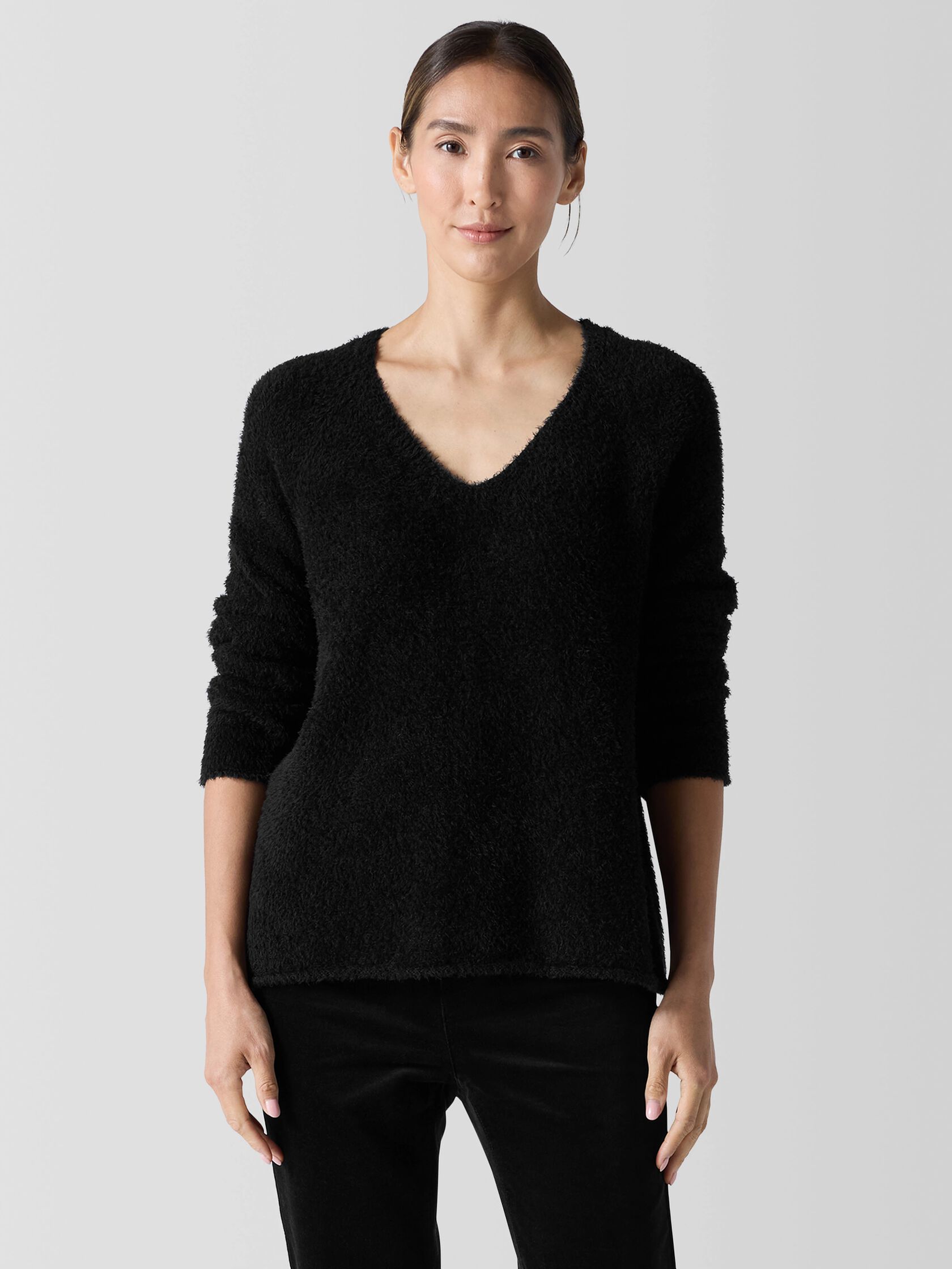 Organic Cotton Eyelash V-Neck Top