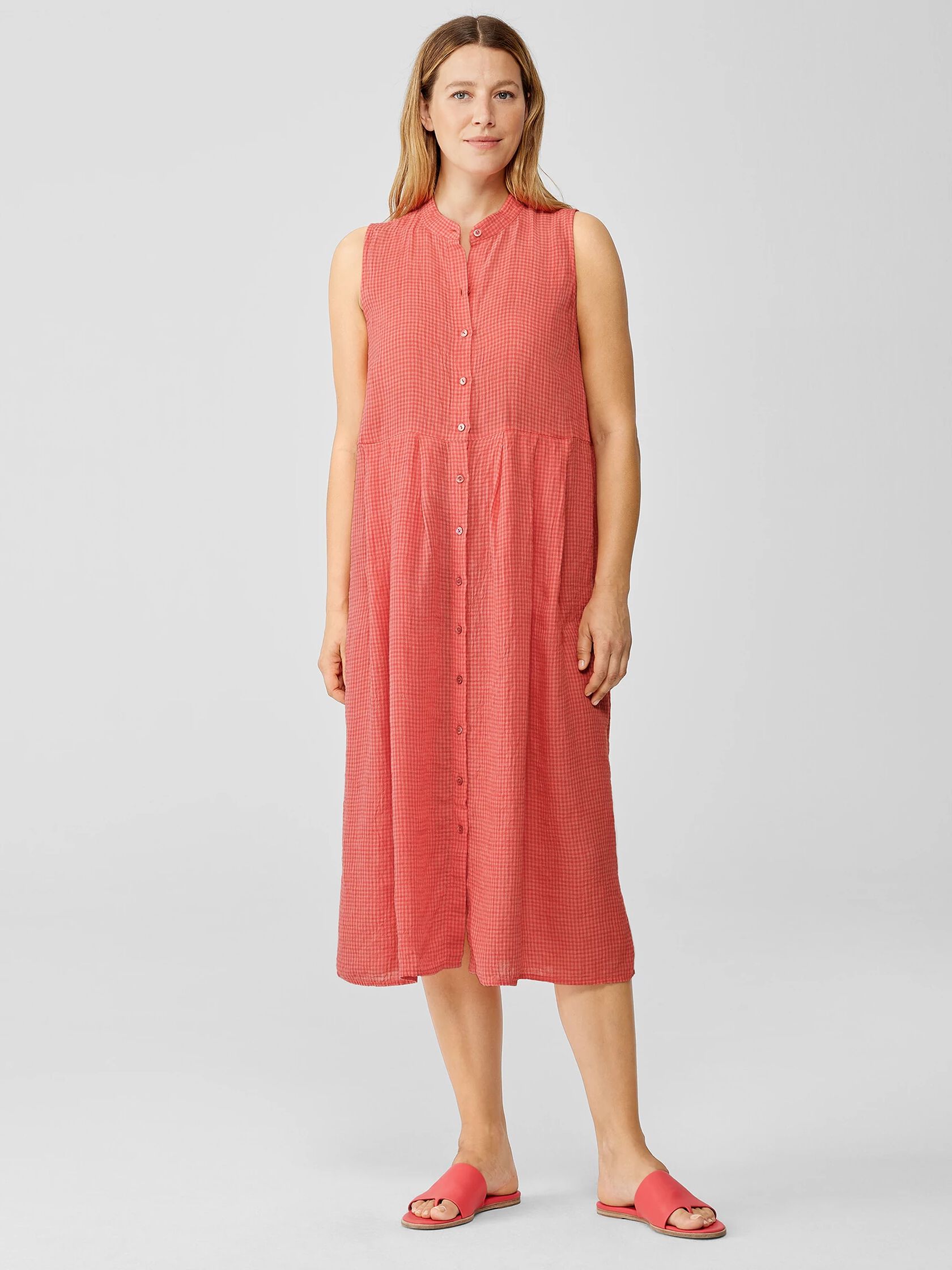 Puckered Organic Linen Pleated Dress