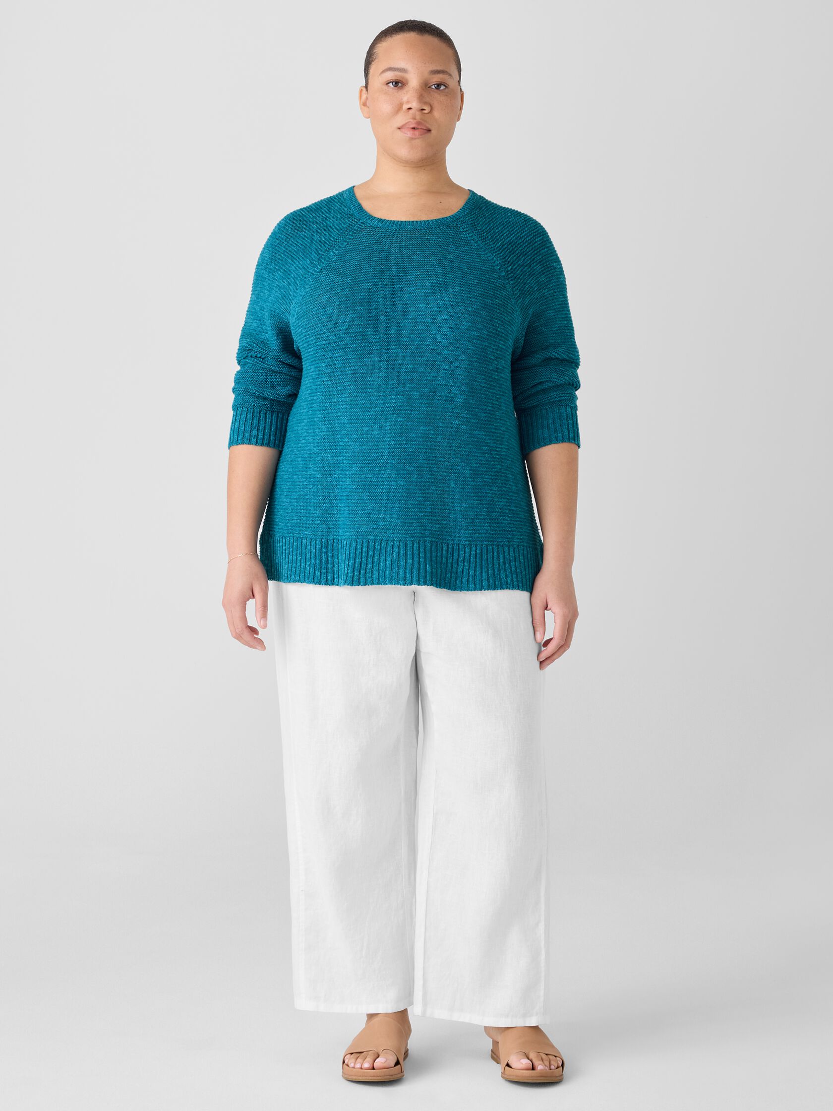 Organic Linen Cotton Slub Crew Neck Top