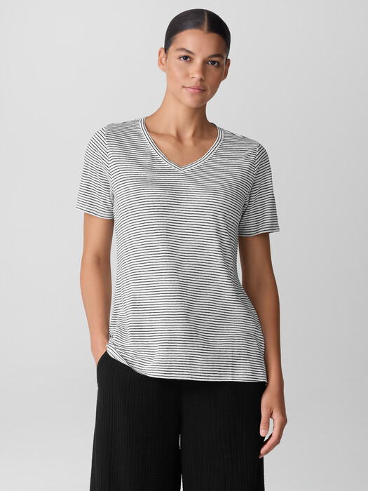 Striped Organic Linen Jersey V-Neck Tee