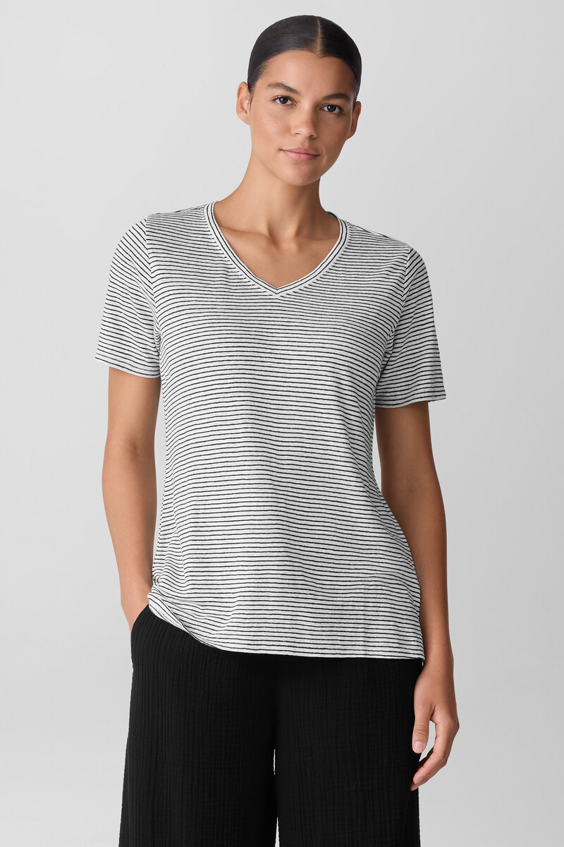 Striped Organic Linen Jersey V-Neck Tee Striped Organic Linen Jersey V-Neck Tee