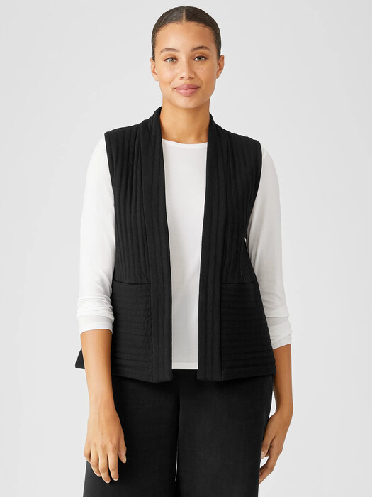 Organic Cotton Channels High Collar Vest EILEEN FISHER