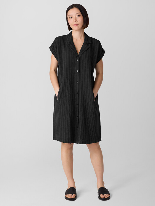 Cotton Blend Stripe Stitch Shirtdress