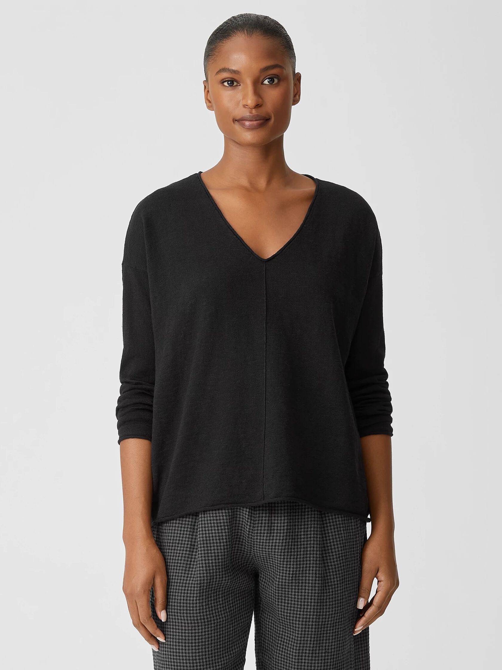 Organic Cotton Linen Slub V-Neck Top