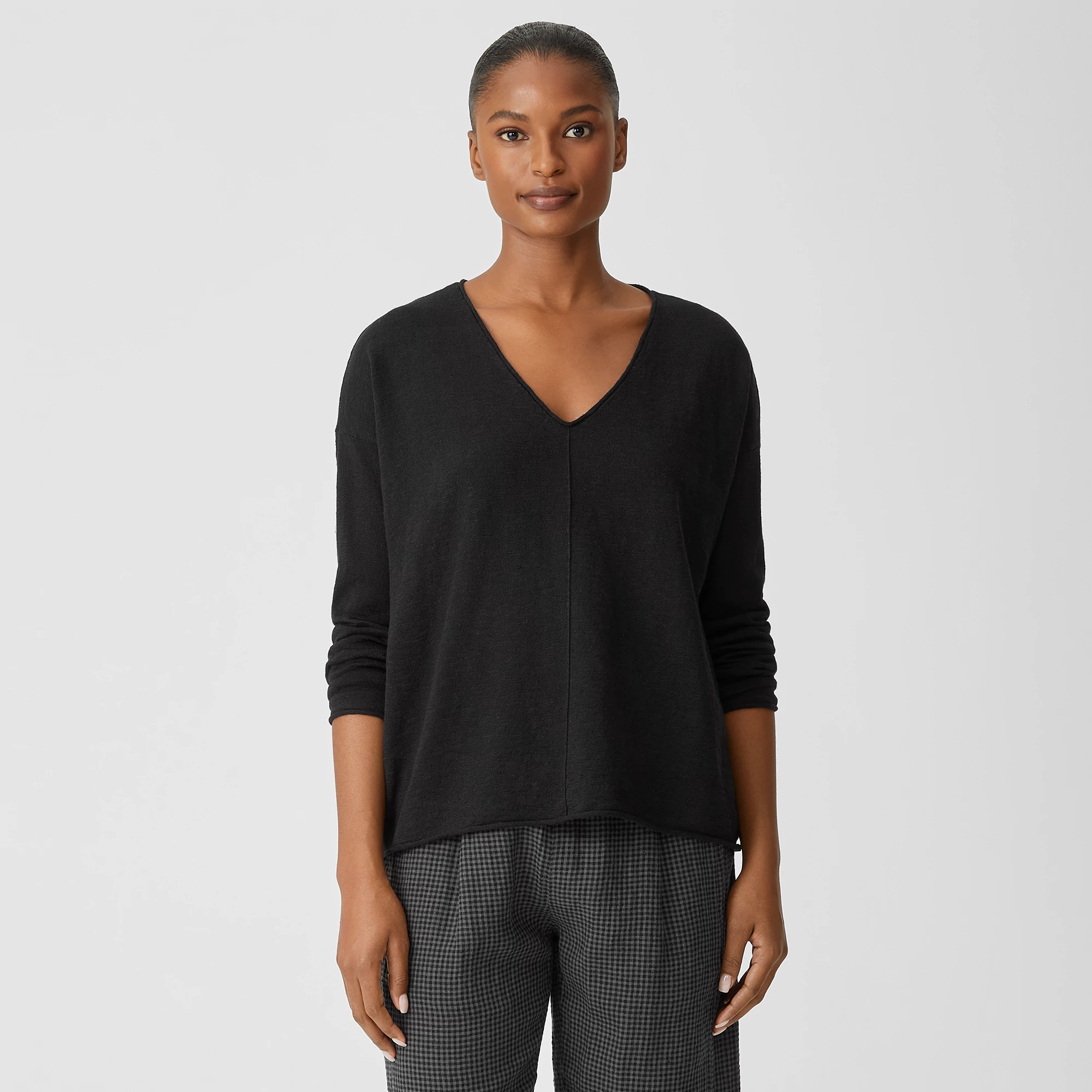Eileen Fisher Organic-Linen & Cotton Slubbed V-Neck Sweater Tunic New 