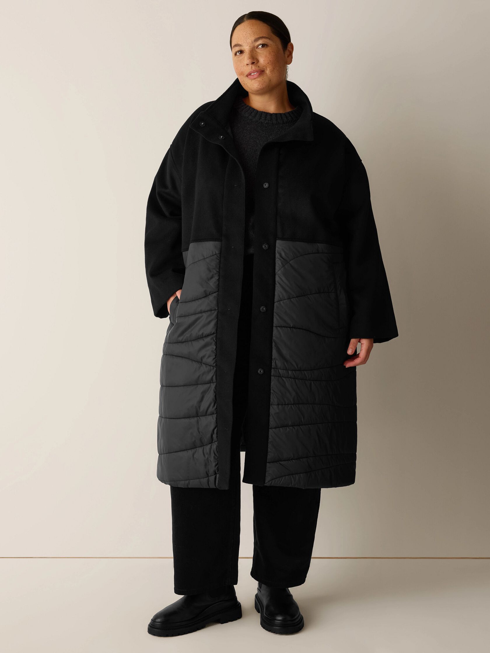 Eggshell Recycled Nylon Stand Collar Coat