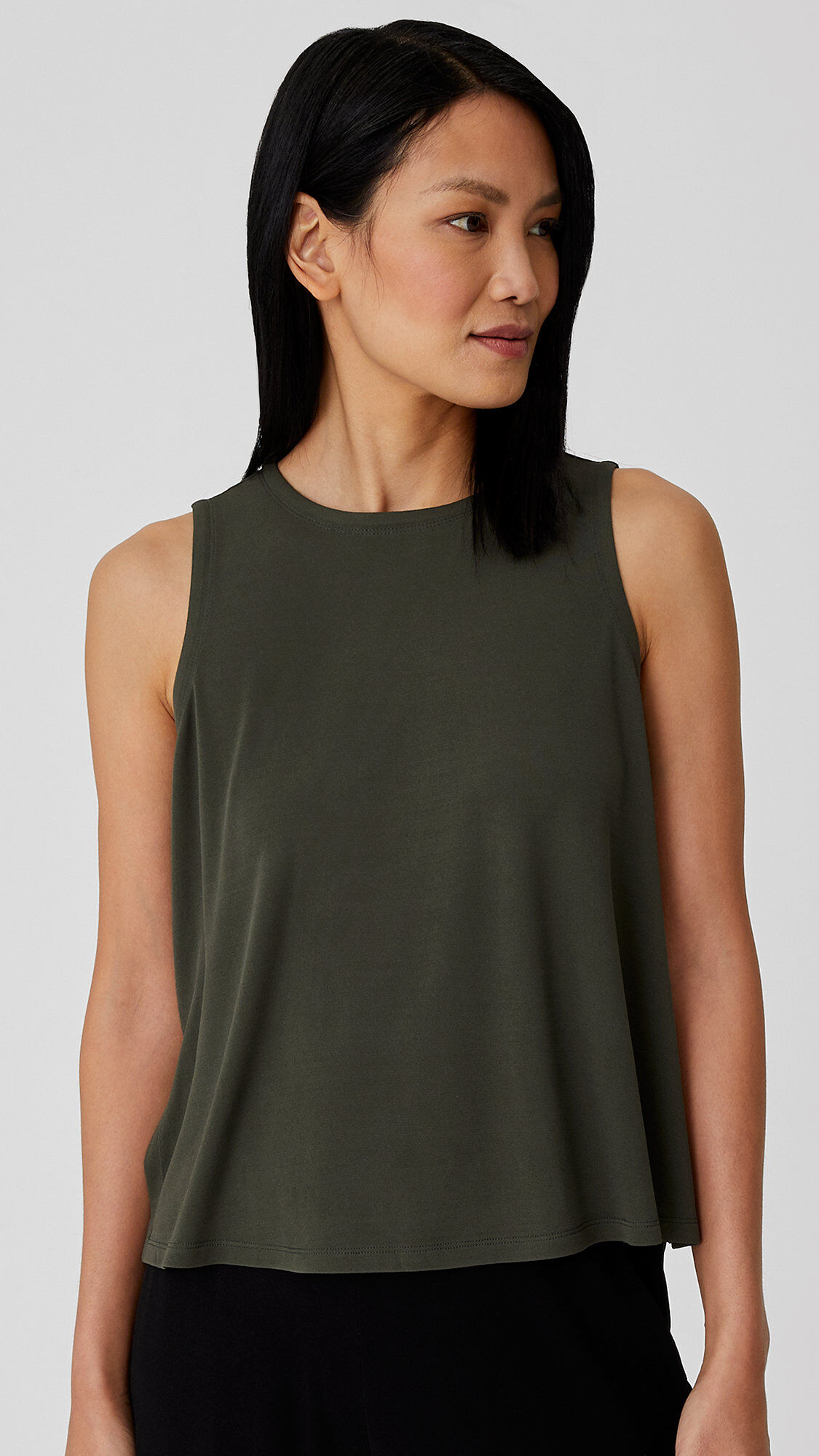 Stretch Silk Jersey Crew Neck Tank
