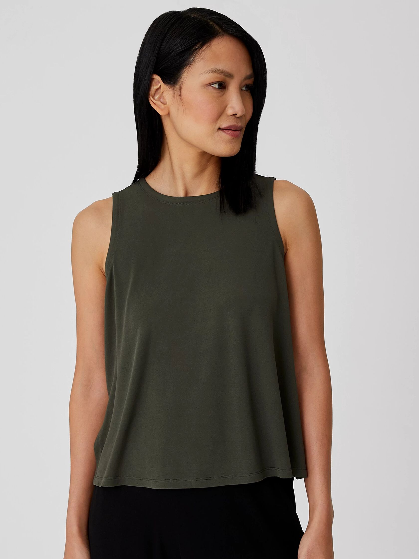 Stretch Silk Jersey Crew Neck Tank