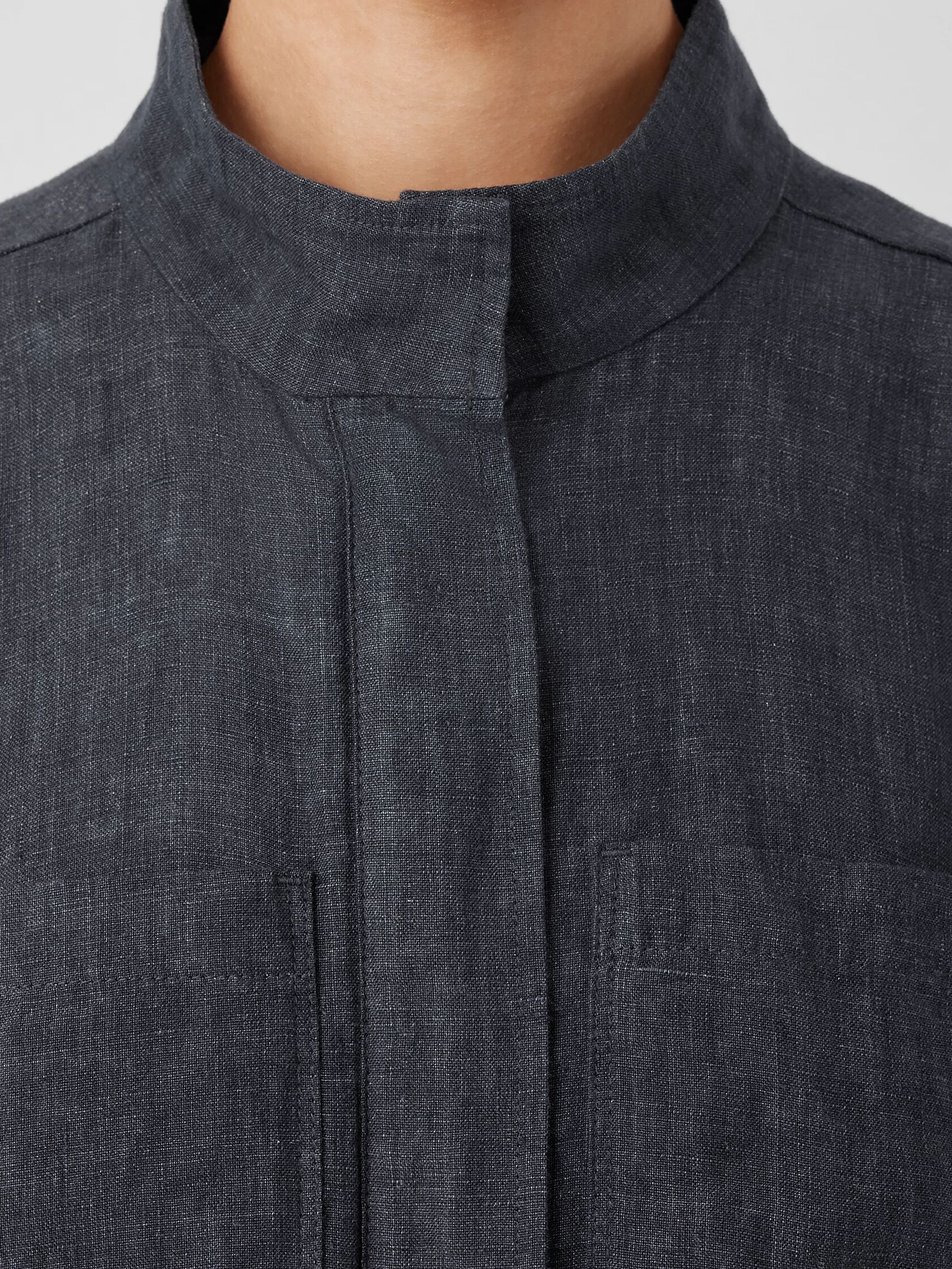 Washed Organic Linen Délavé Stand Collar Jacket