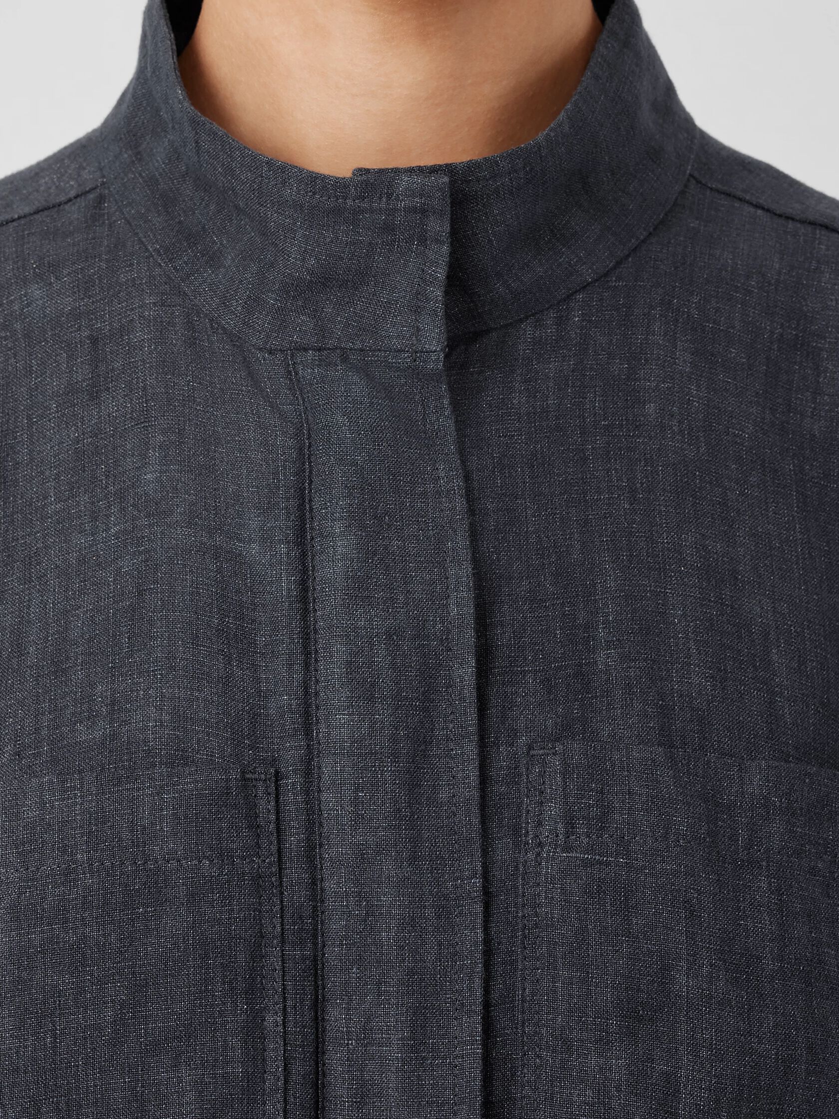 Washed Organic Linen Délavé Stand Collar Jacket