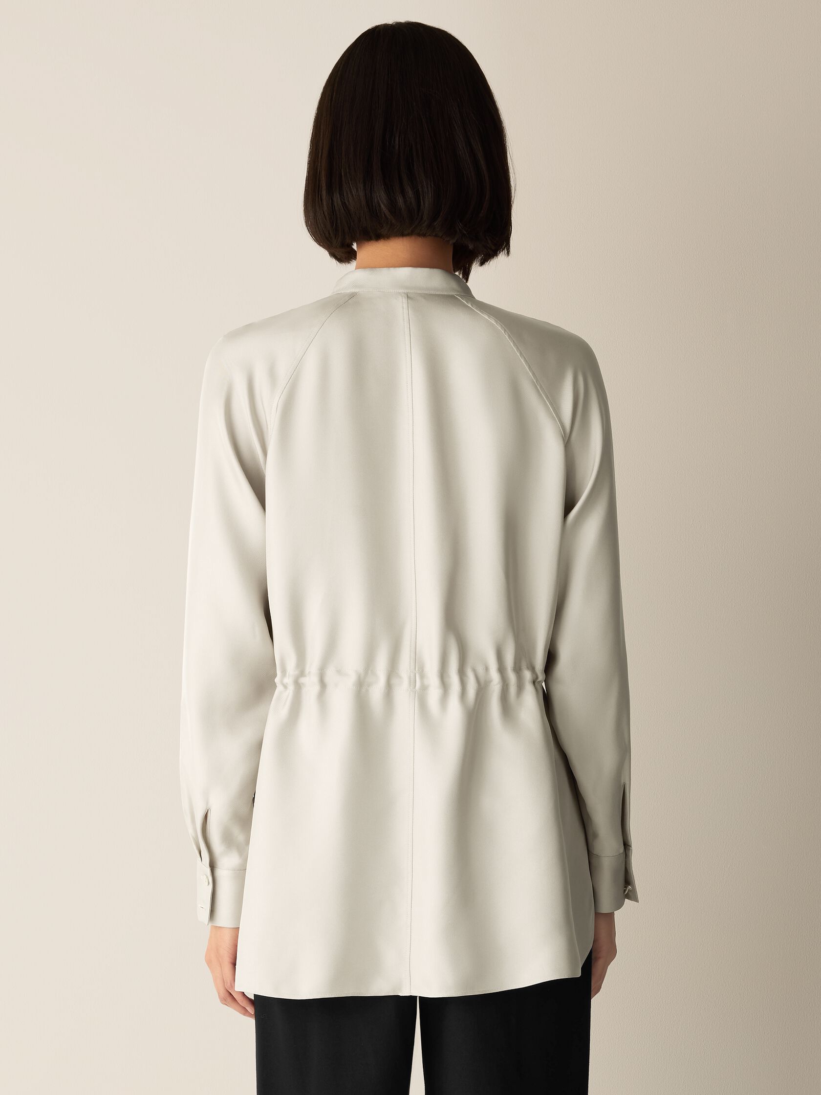 Silk Twill Band Collar Shirt