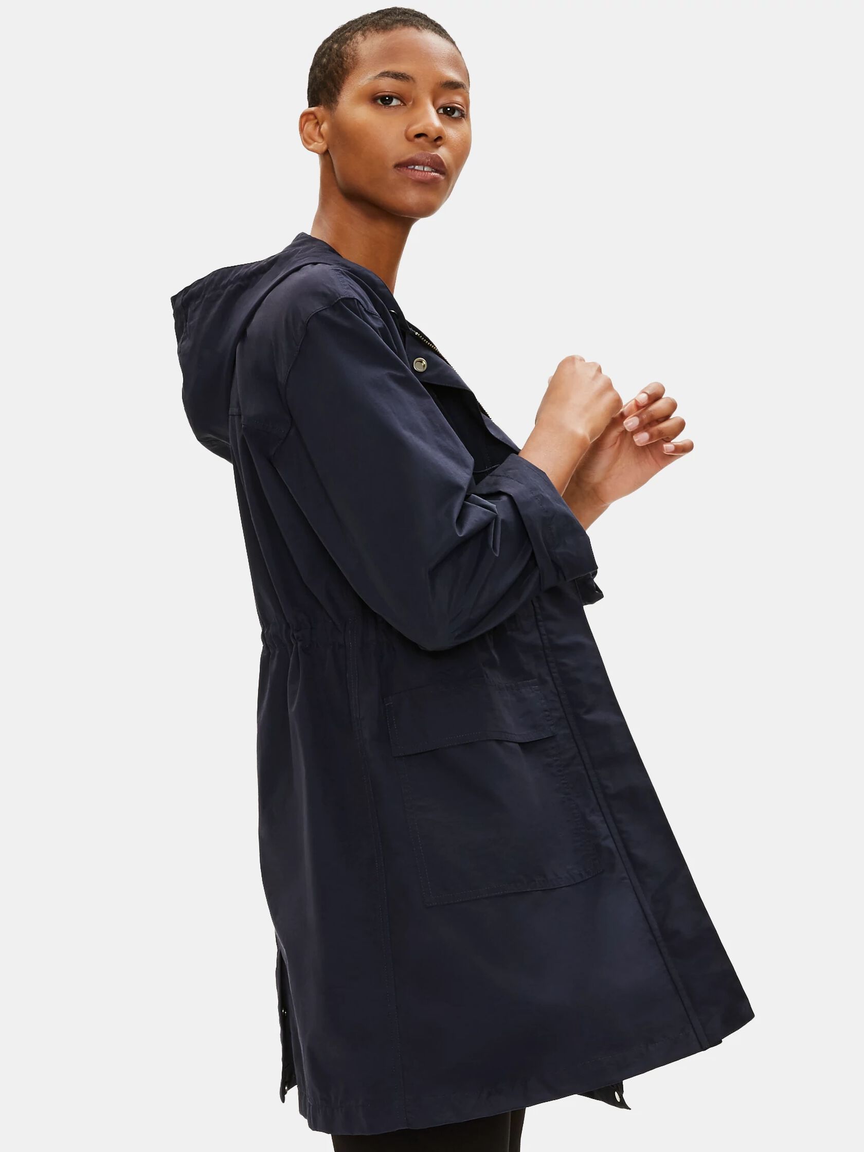 Light Organic Cotton Nylon Hooded Long Coat | EILEEN FISHER