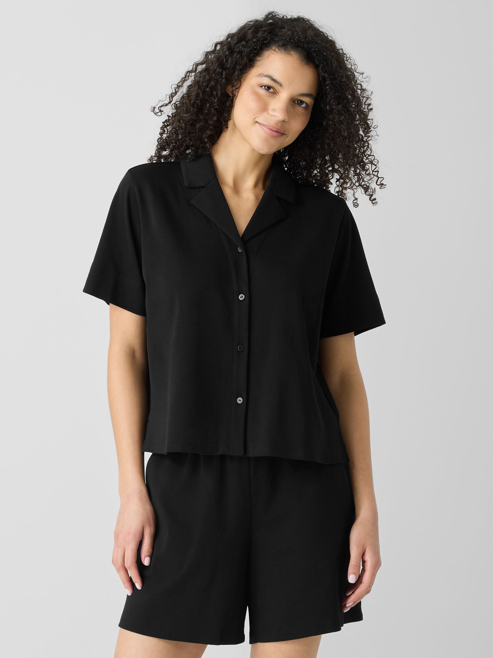 Organic Cotton Interlock Notch Collar Sleep Shirt