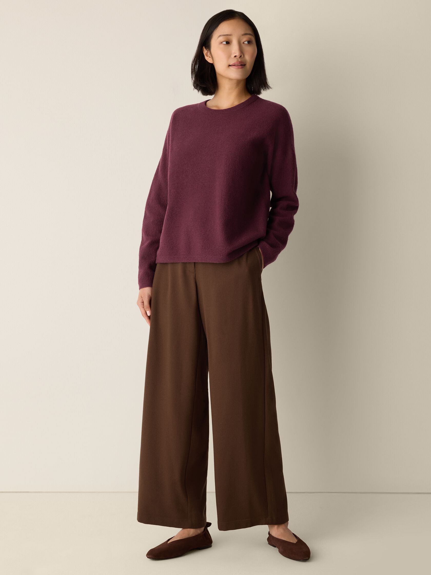 Fine Felted Wool Crew Neck Top in Regenerative Wool