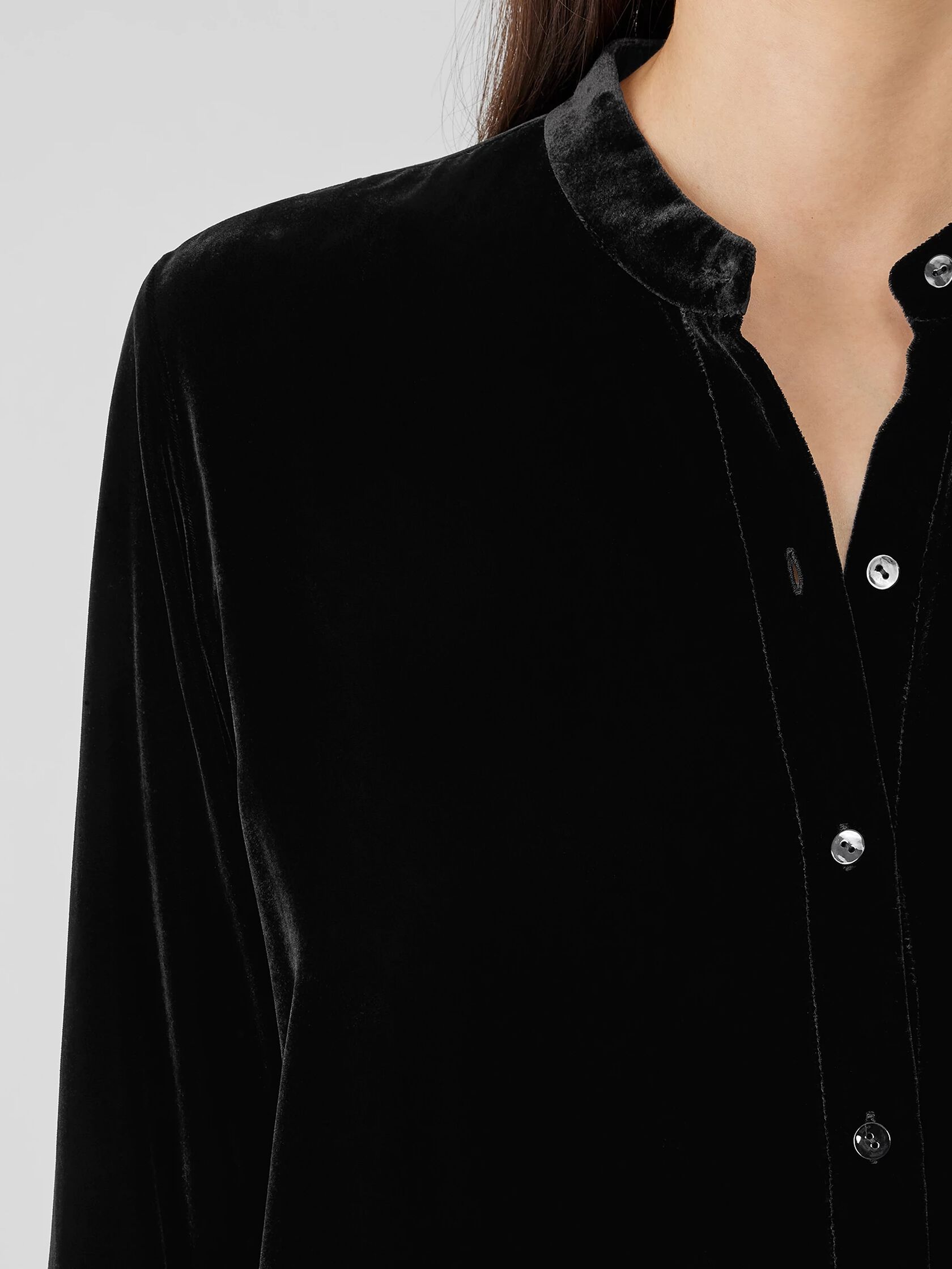 Velvet Band Collar Long Shirt